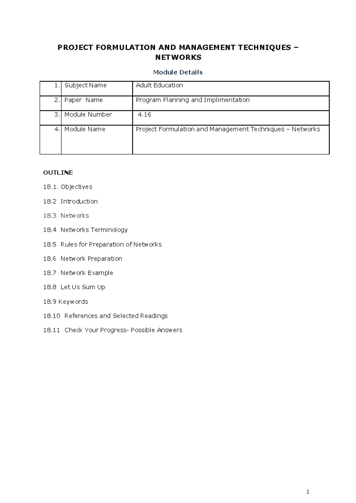 Project Formulation and Management Techniques Networks - PROJECT ...