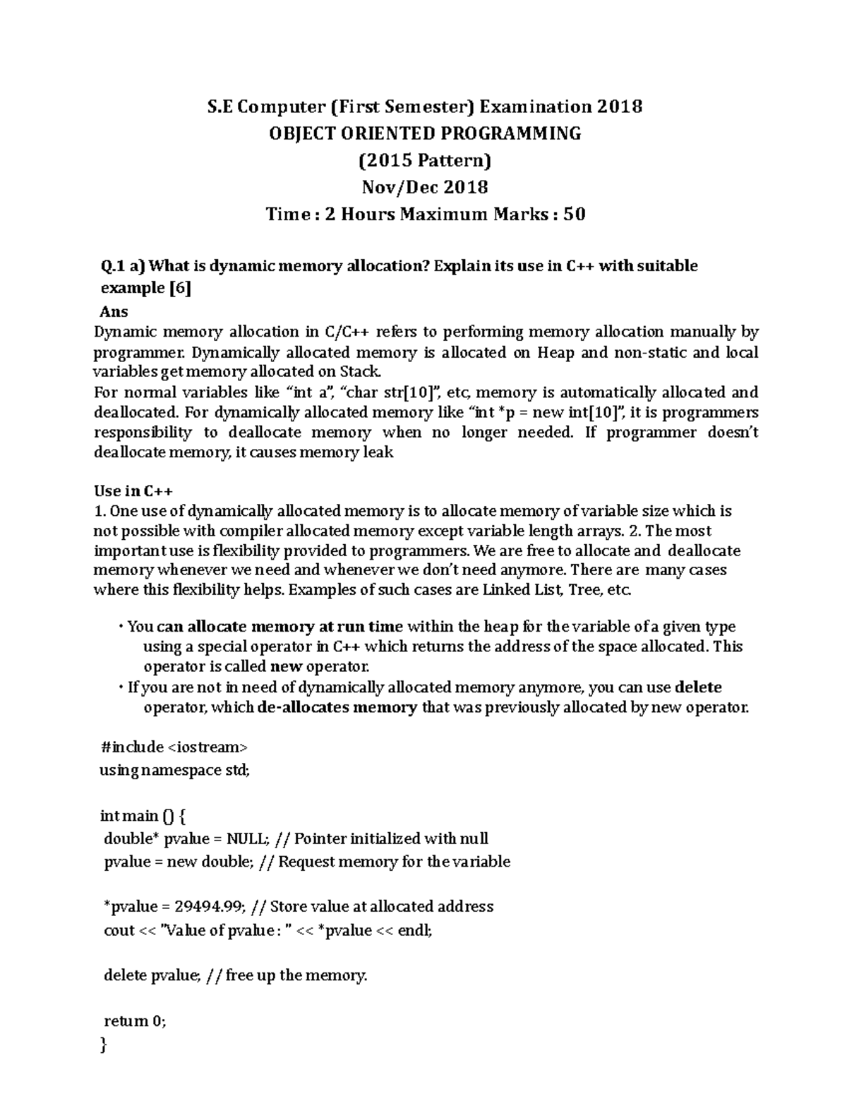 Oopdec 2018 answersheet - S Computer (First Semester) Examination 2018 ...