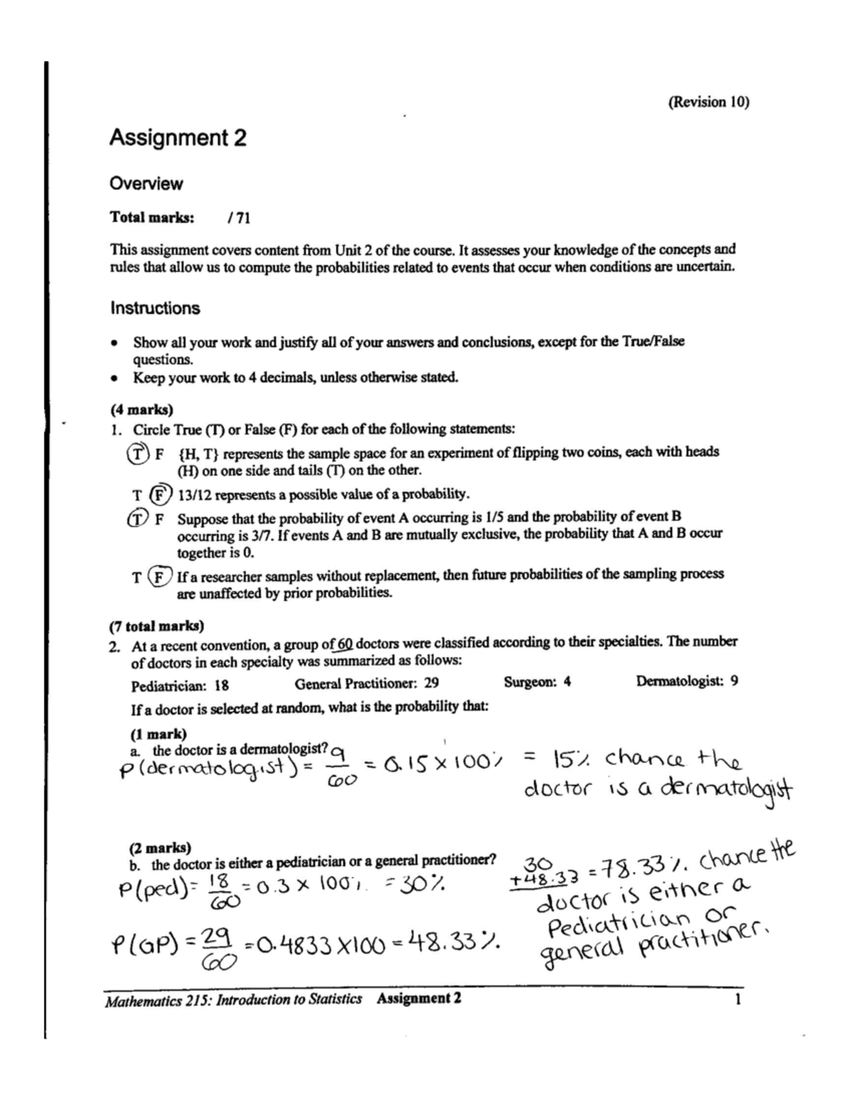 Assignment 2 - Math 215 - Studocu