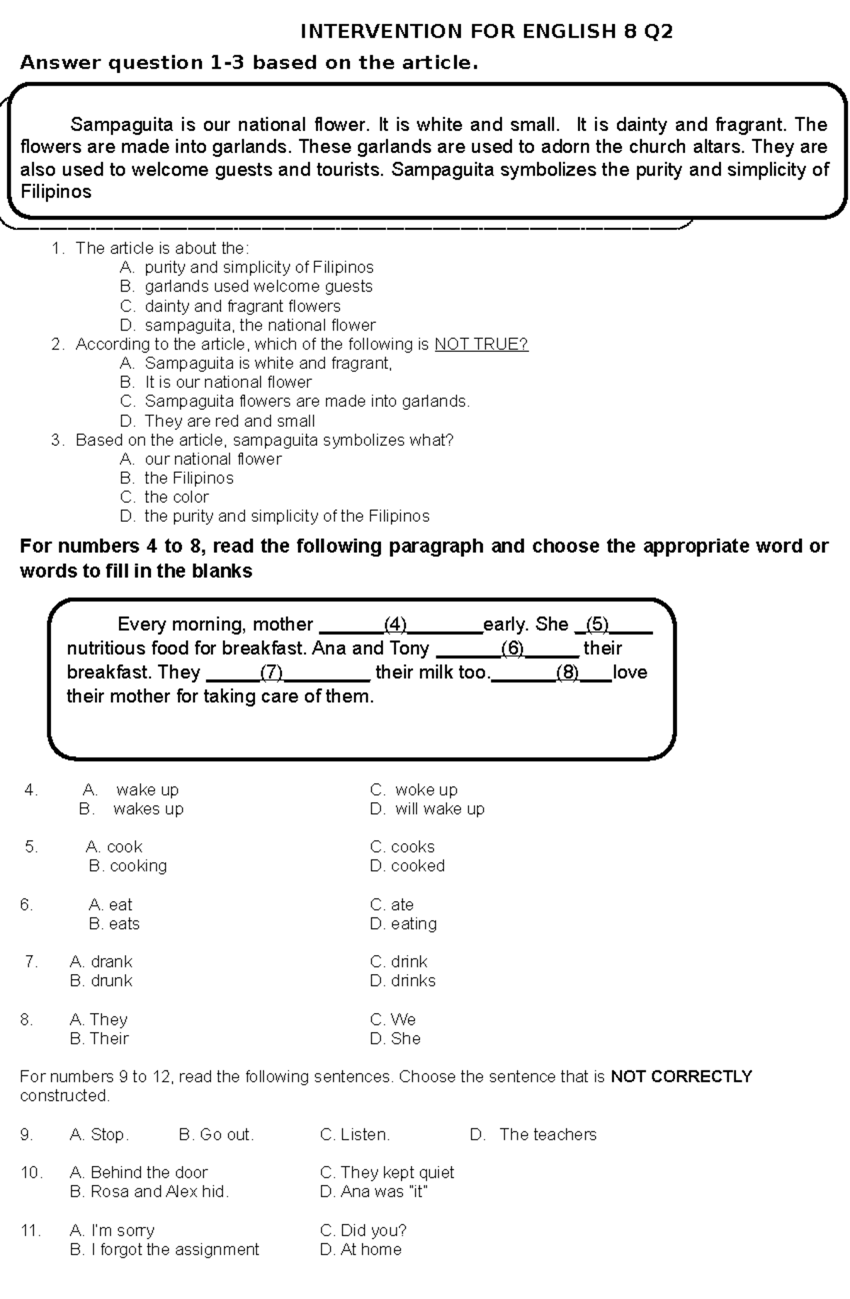 Intervention FOR English 8 Q2 - INTERVENTION FOR ENGLISH 8 Q Answer ...