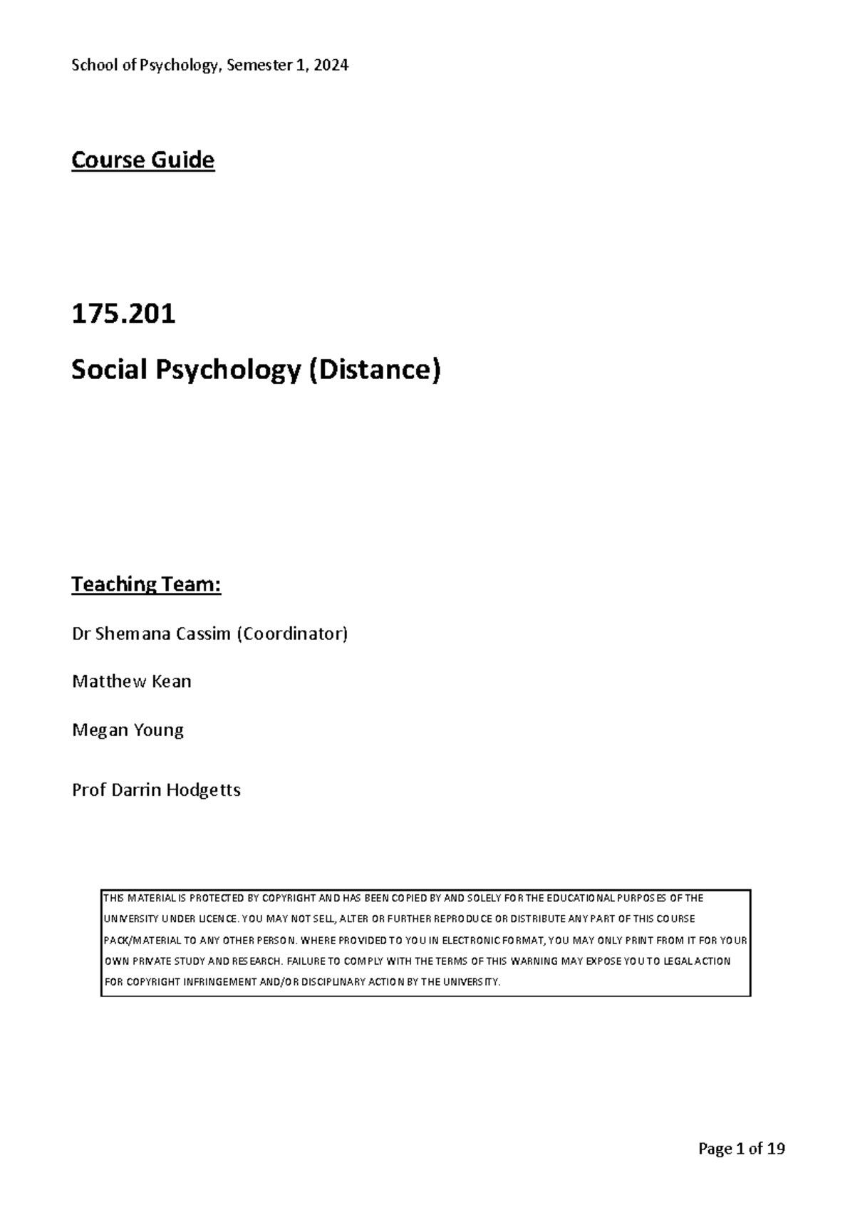 175.201 2024 Course Guide 15 - Course Guide 175. Social Psychology ...