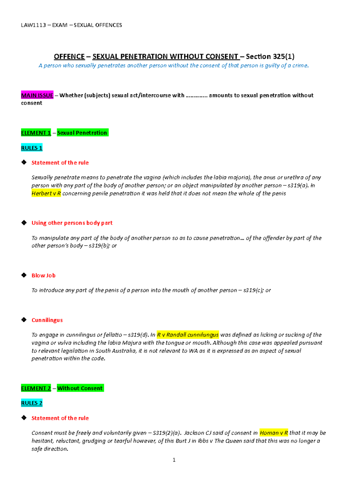 1113 - Sexual Offences EXAM NOTE - EXAM SEXUAL OFFENCES OFFENCE SEXUAL ...