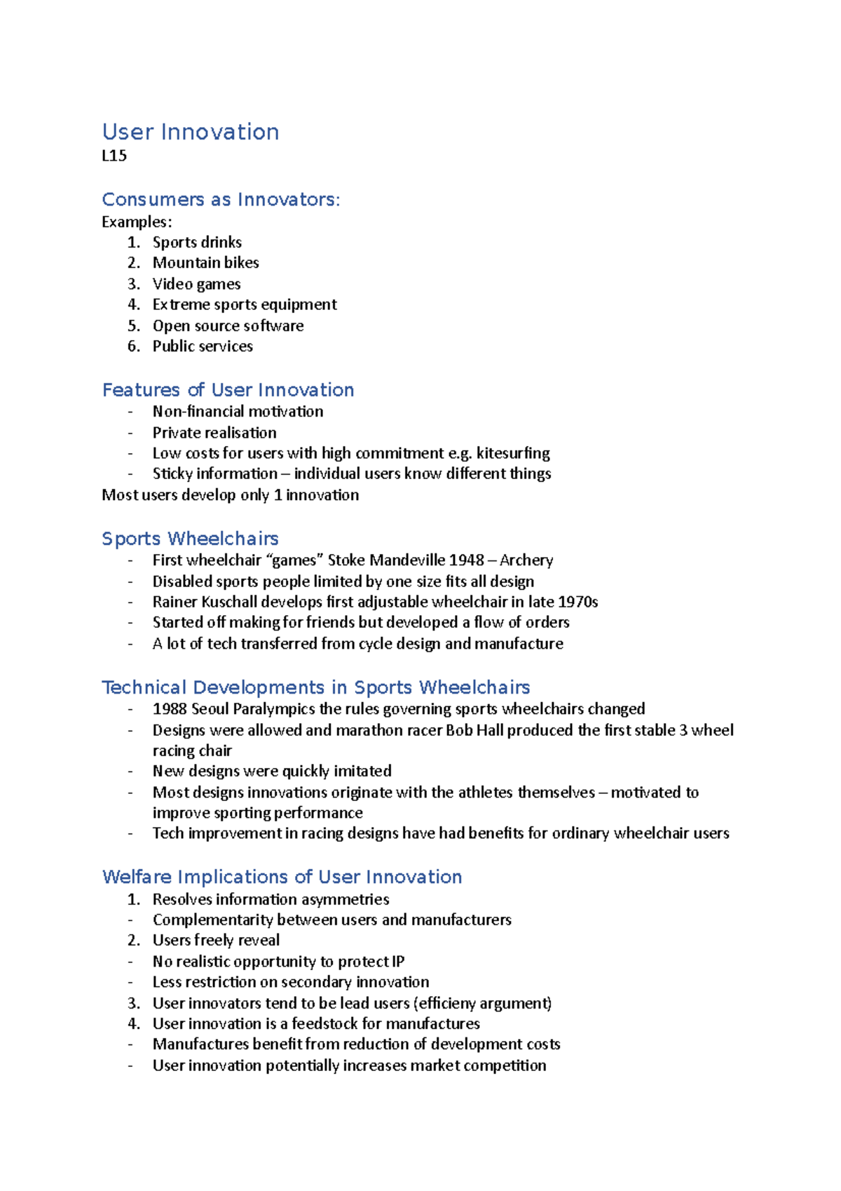 L15 User Innovation - User Innovation L Consumers as Innovators ...