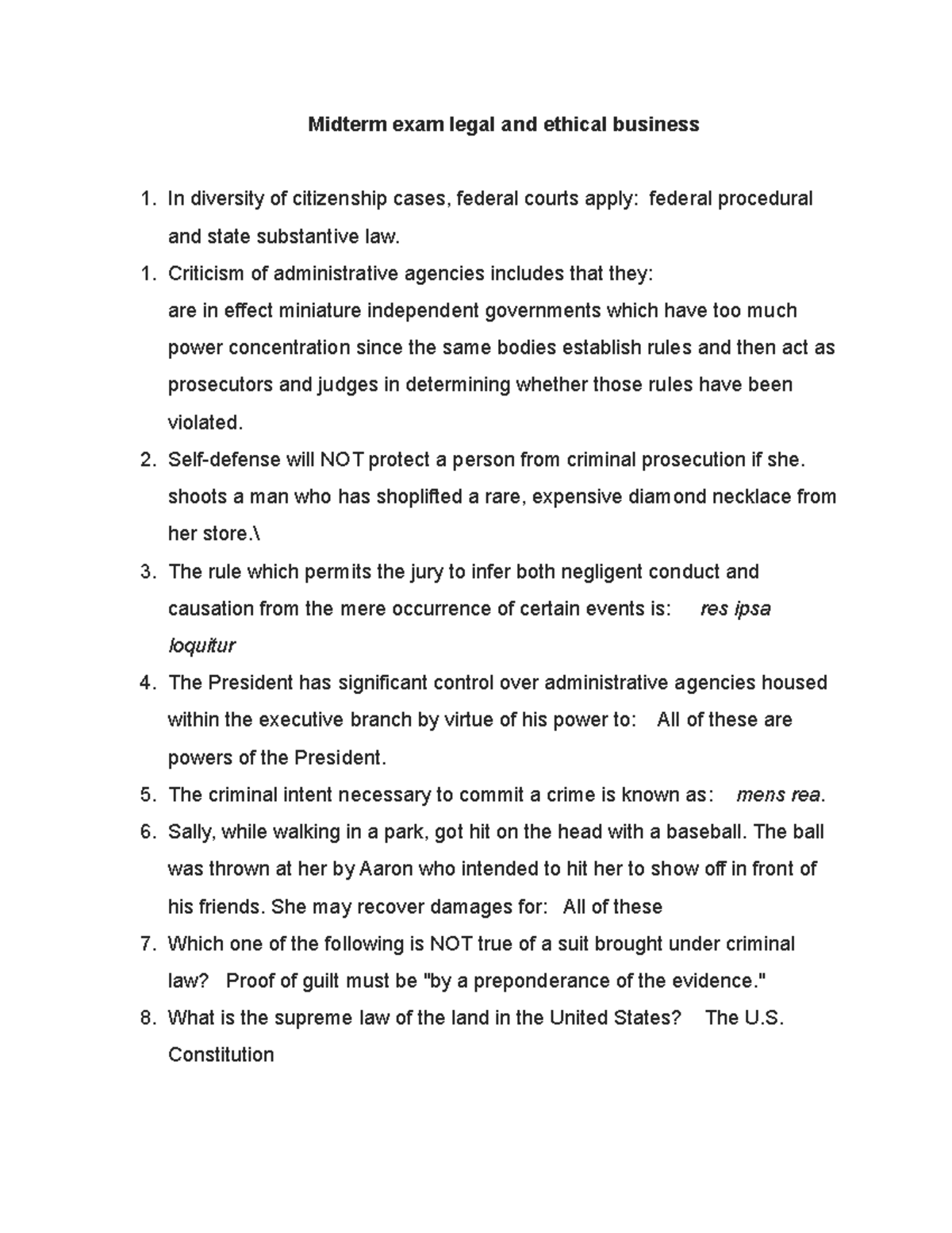 Midterm exam legal and ethical business Criticism of administrative