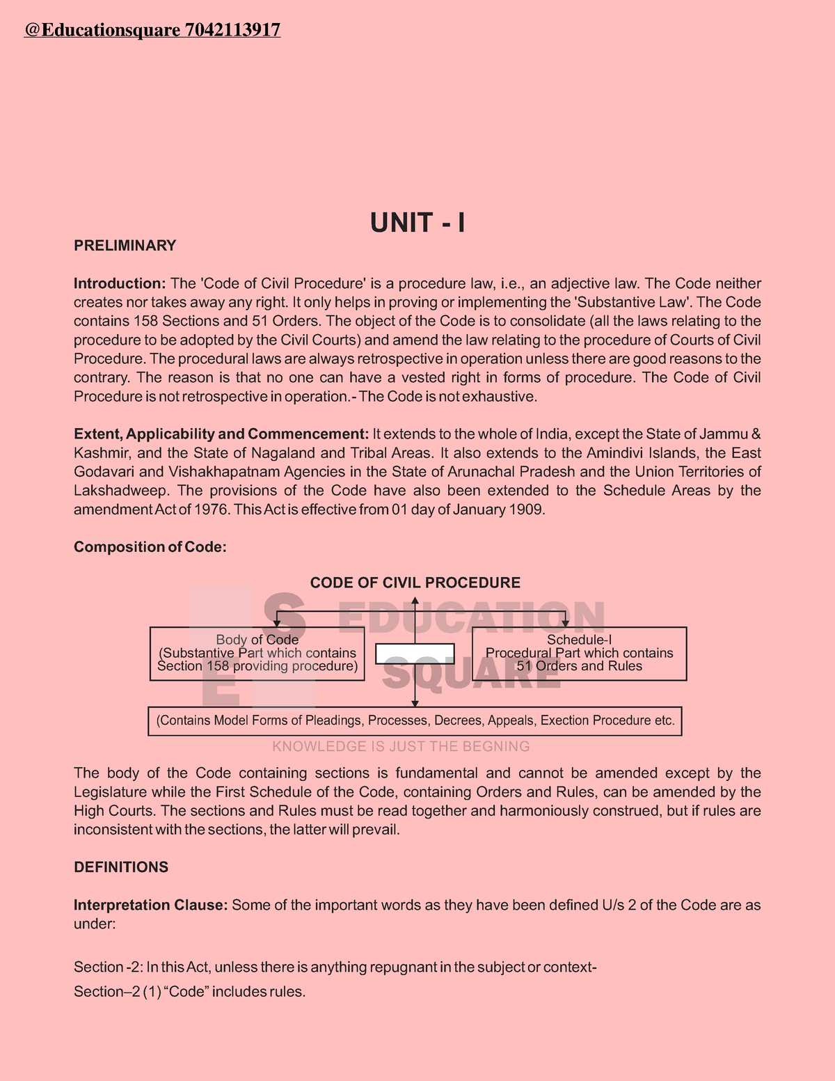 CPC Notes - UNIT - I PRELIMINARY Introduction: The 'Code Of Civil ...