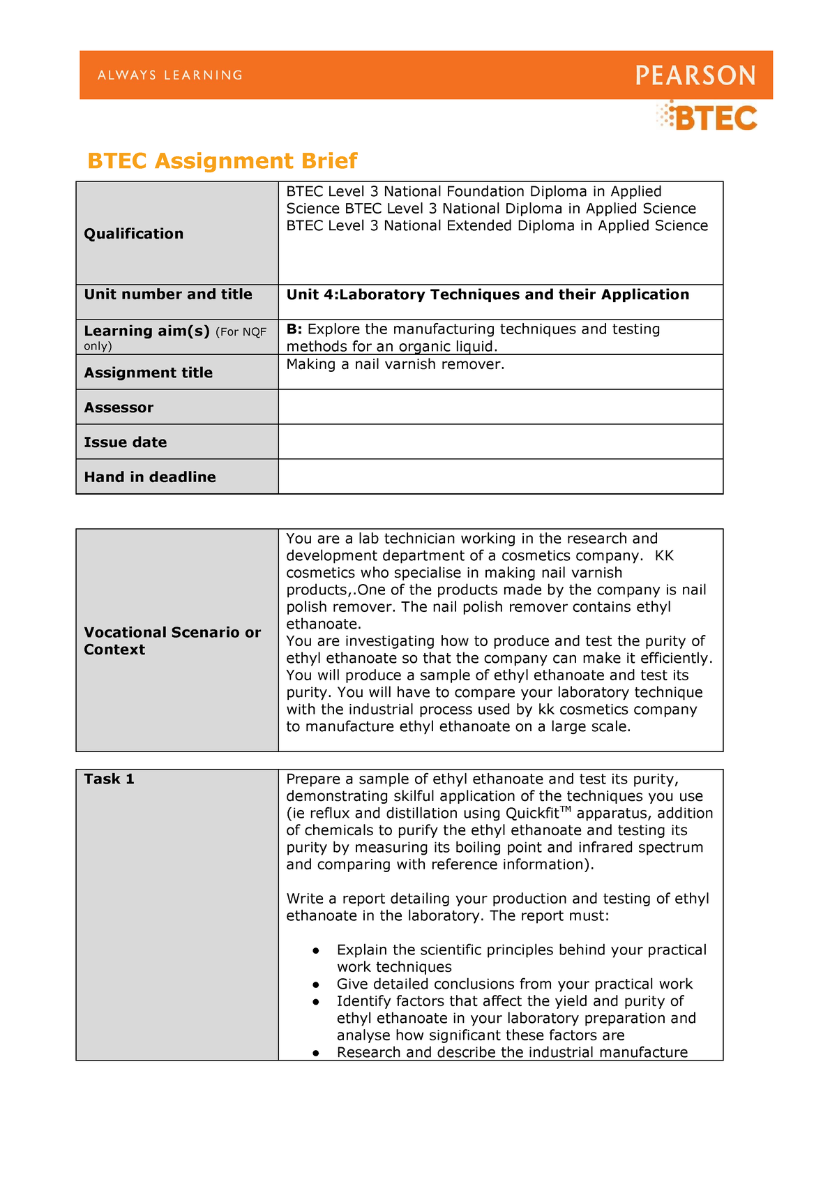 btec assignment iv form