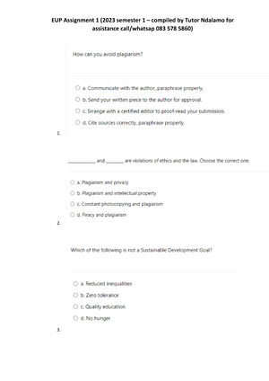 eup1501 assignment 6 quiz answers 2023