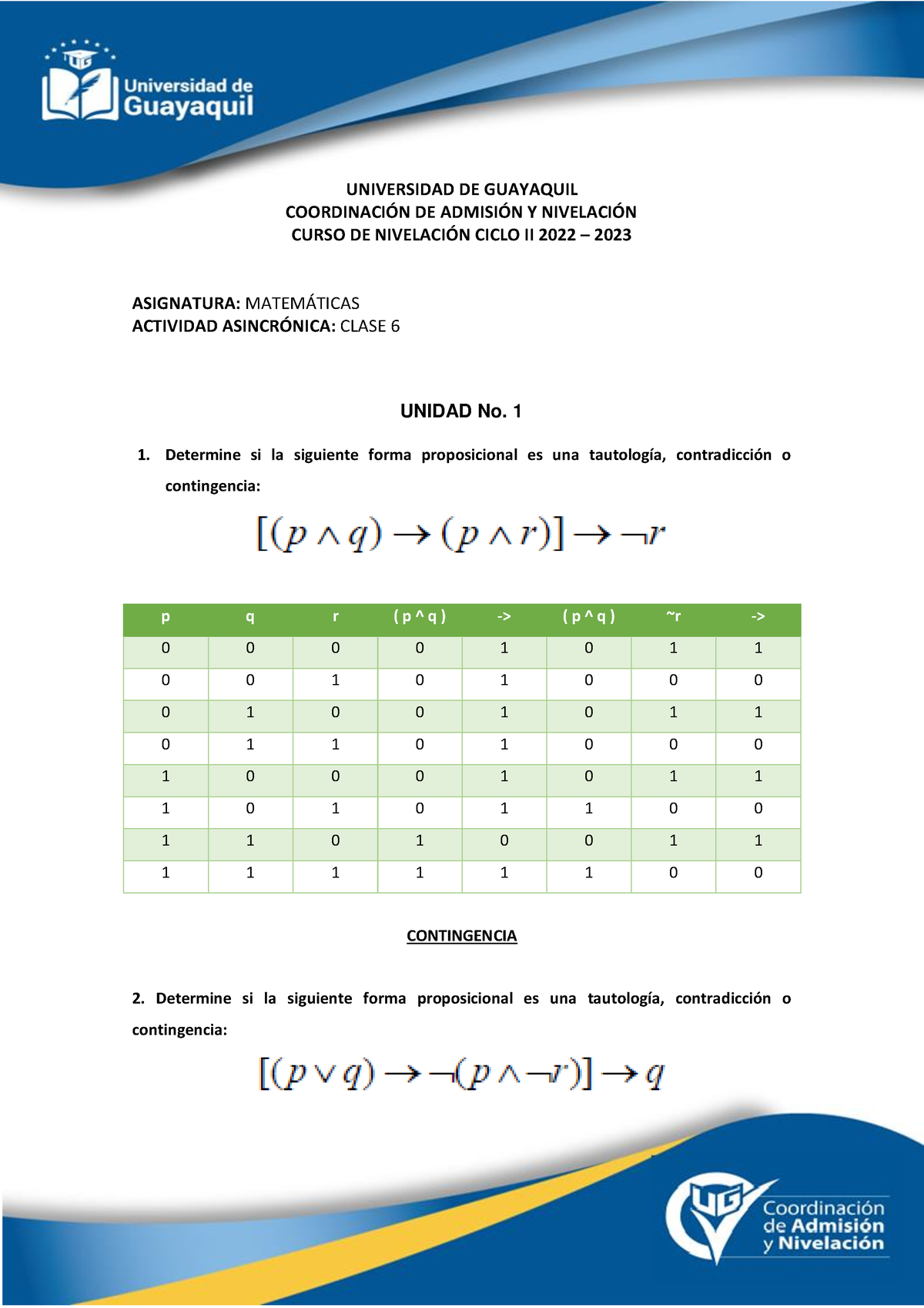 Matemática Copia De Tarea - U1 - Clase 6 - S2 - UNIVERSIDAD DE ...