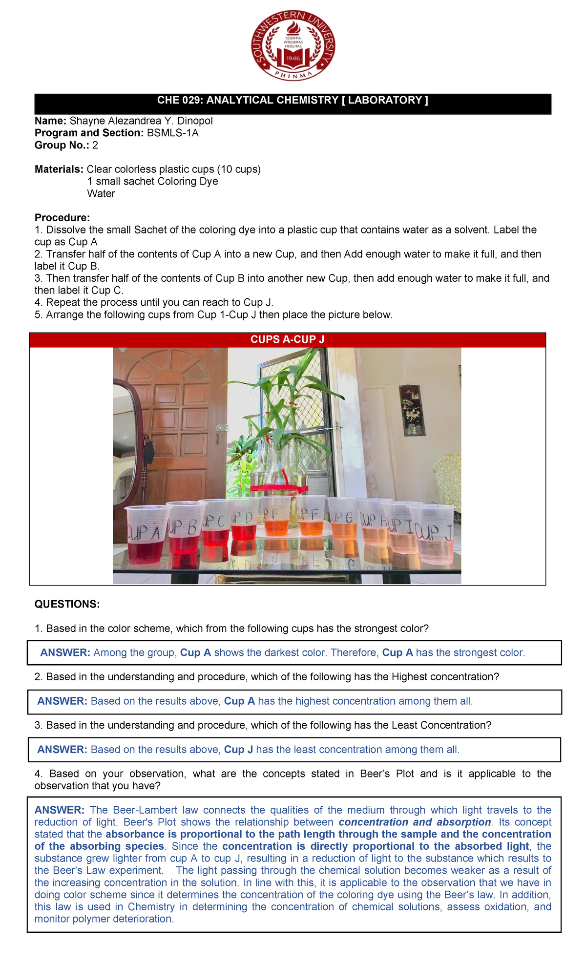 LAS-6-Worksheet - CHE 029: ANALYTICAL CHEMISTRY [ LABORATORY ] Name ...