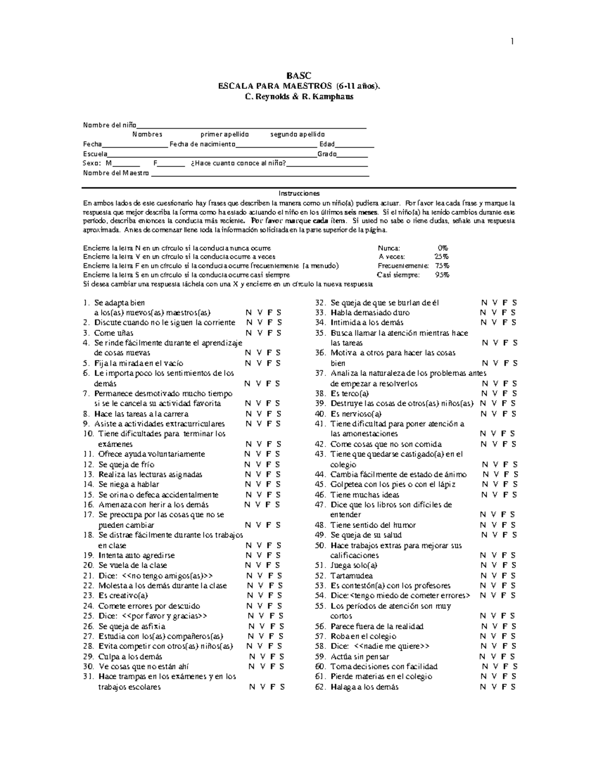 BASC 6-11 Maestros - mmmm - 1 BASC ESCALA PARA MAESTROS (6-11 años). C ...