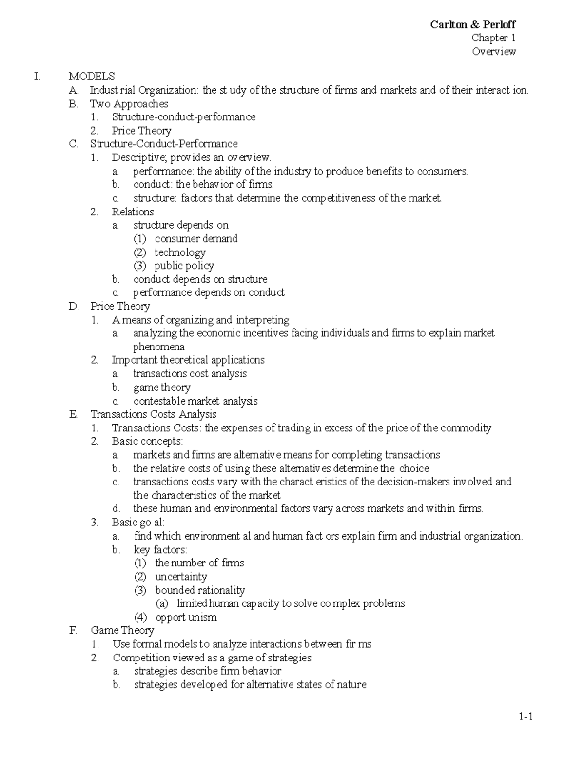 Chapter 01-Industrial Organization - Carlton Perloff Chapter 1 Overview ...