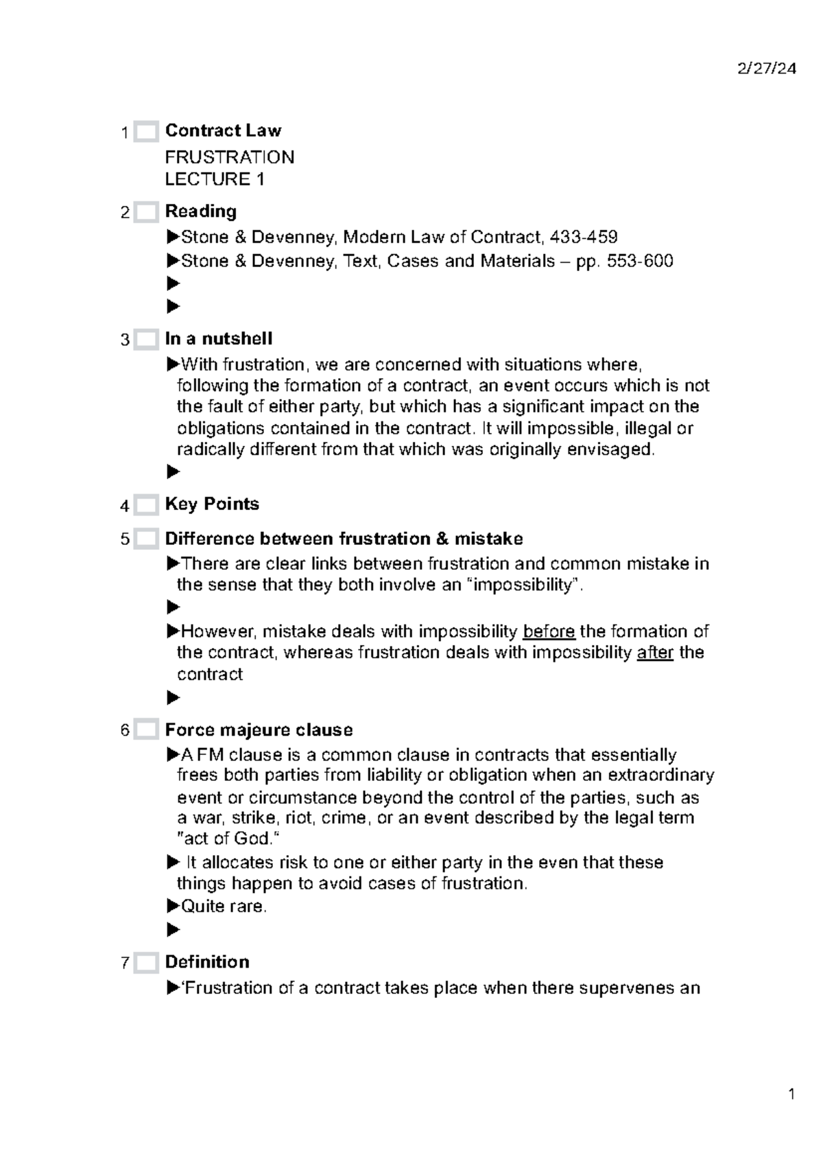 Frustration Lecture Pt1 - Read-Only - 2/27/ 1 Contract Law FRUSTRATION ...