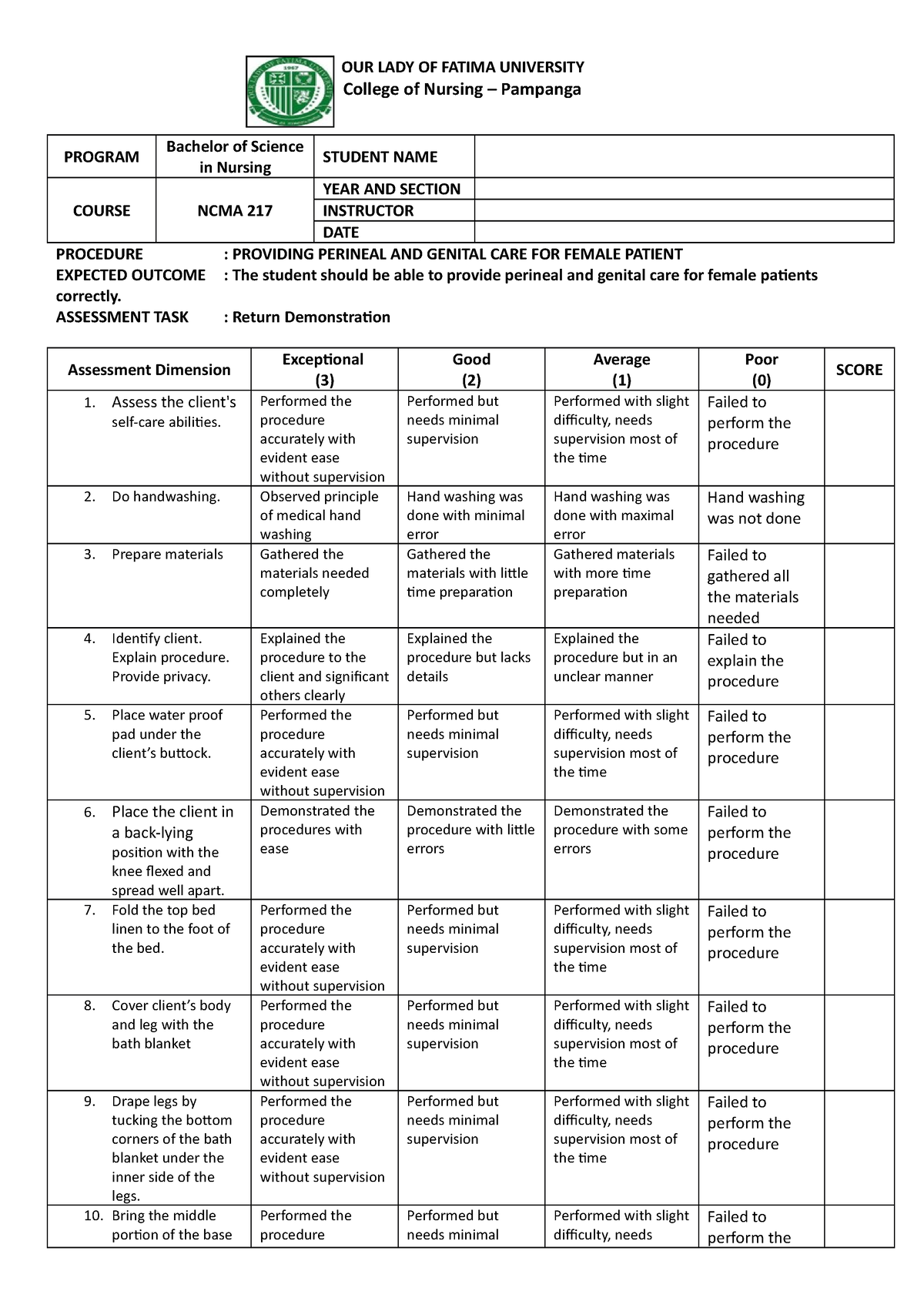 Providing Perineal AND Genital CARE FOR Female Patient - OUR LADY OF ...