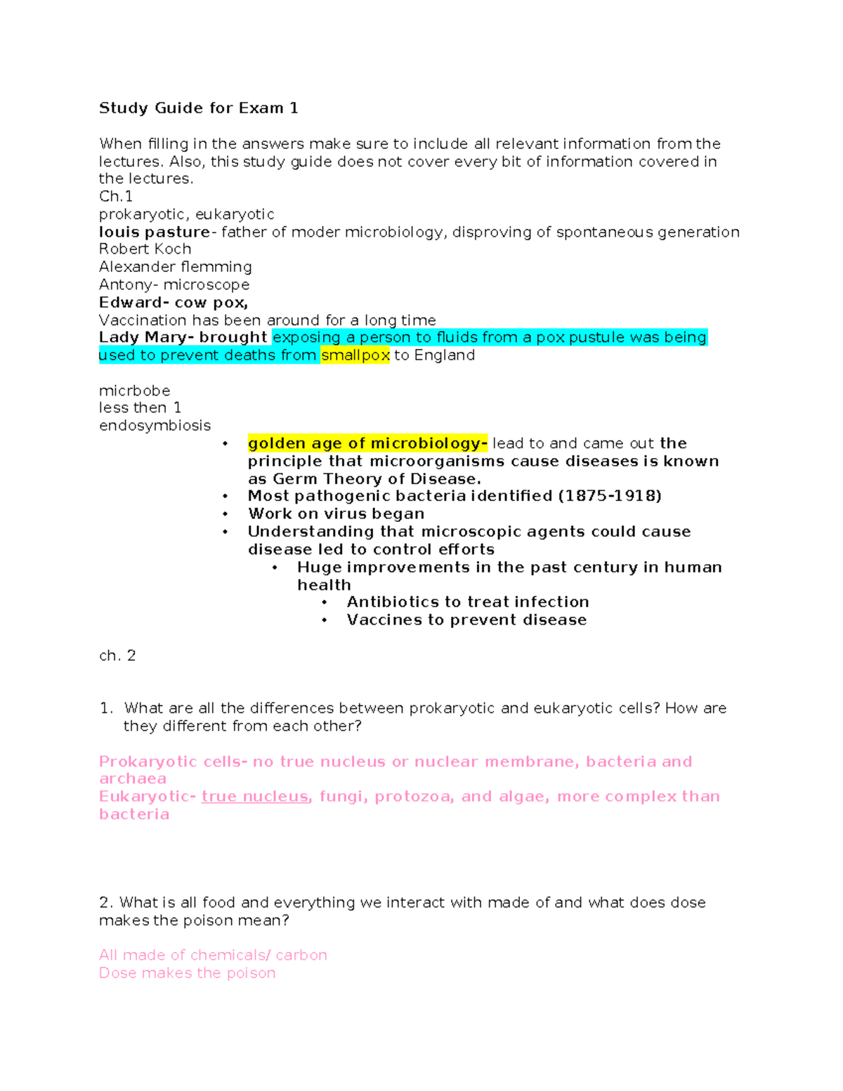 Exam 1 Study Guide - Study Guide for Exam 1 When filling in the answers ...