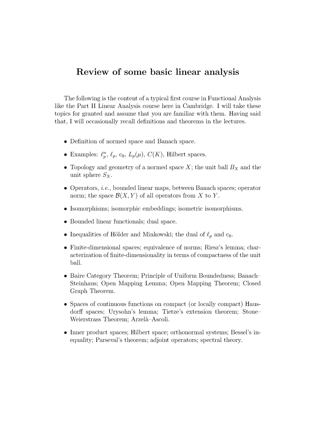 Revision Notes - Basic Linear Analysis - Review Of Some Basic Linear ...