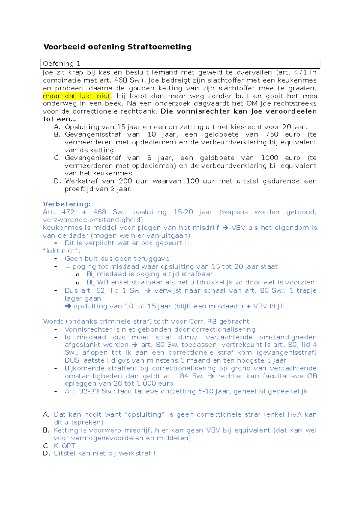 Voorbeeldoef Straftoemeting 20-21 - Voorbeeld Oefening Straftoemeting ...