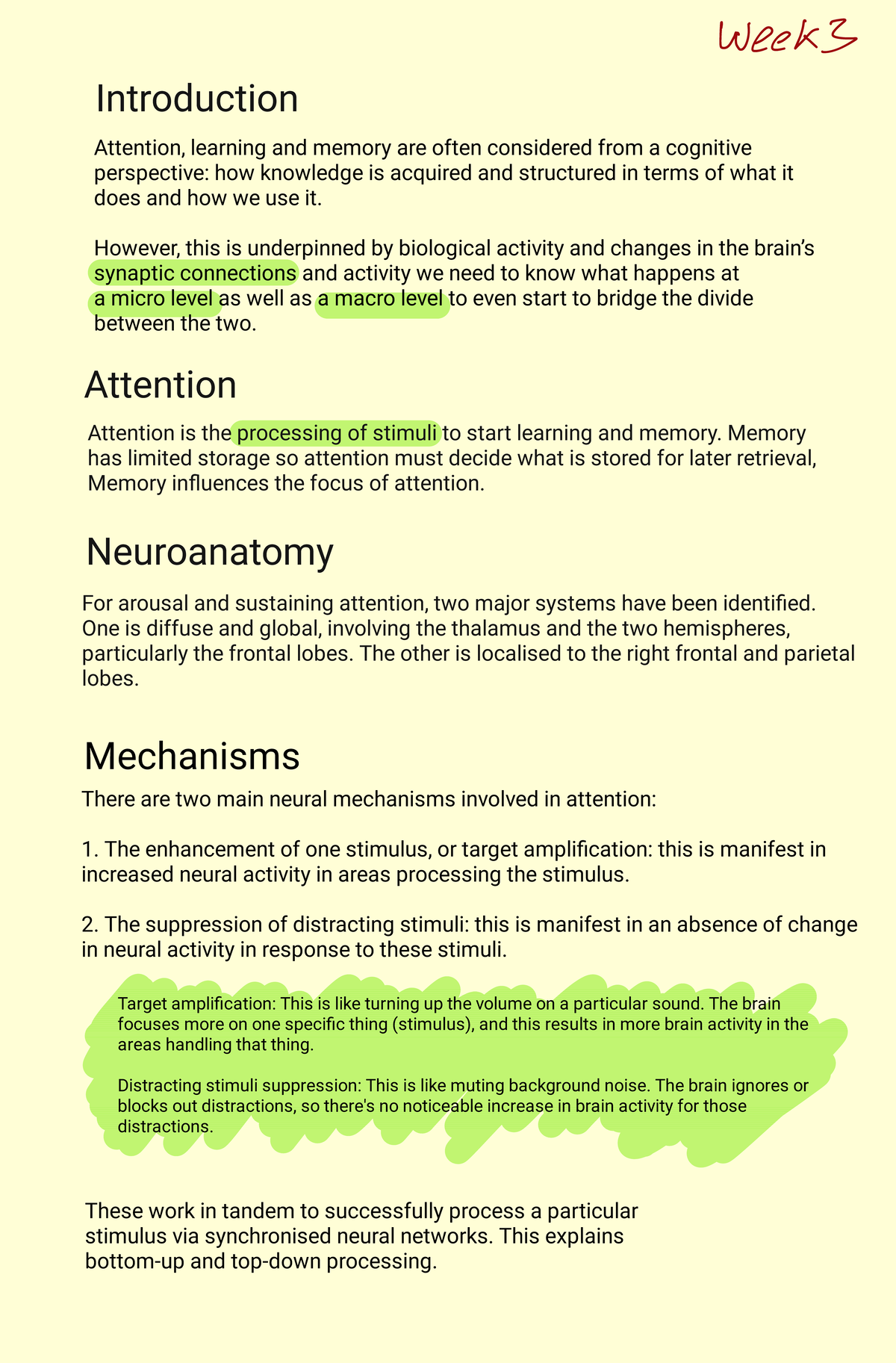 Attention learning and memory however this is underpinned by