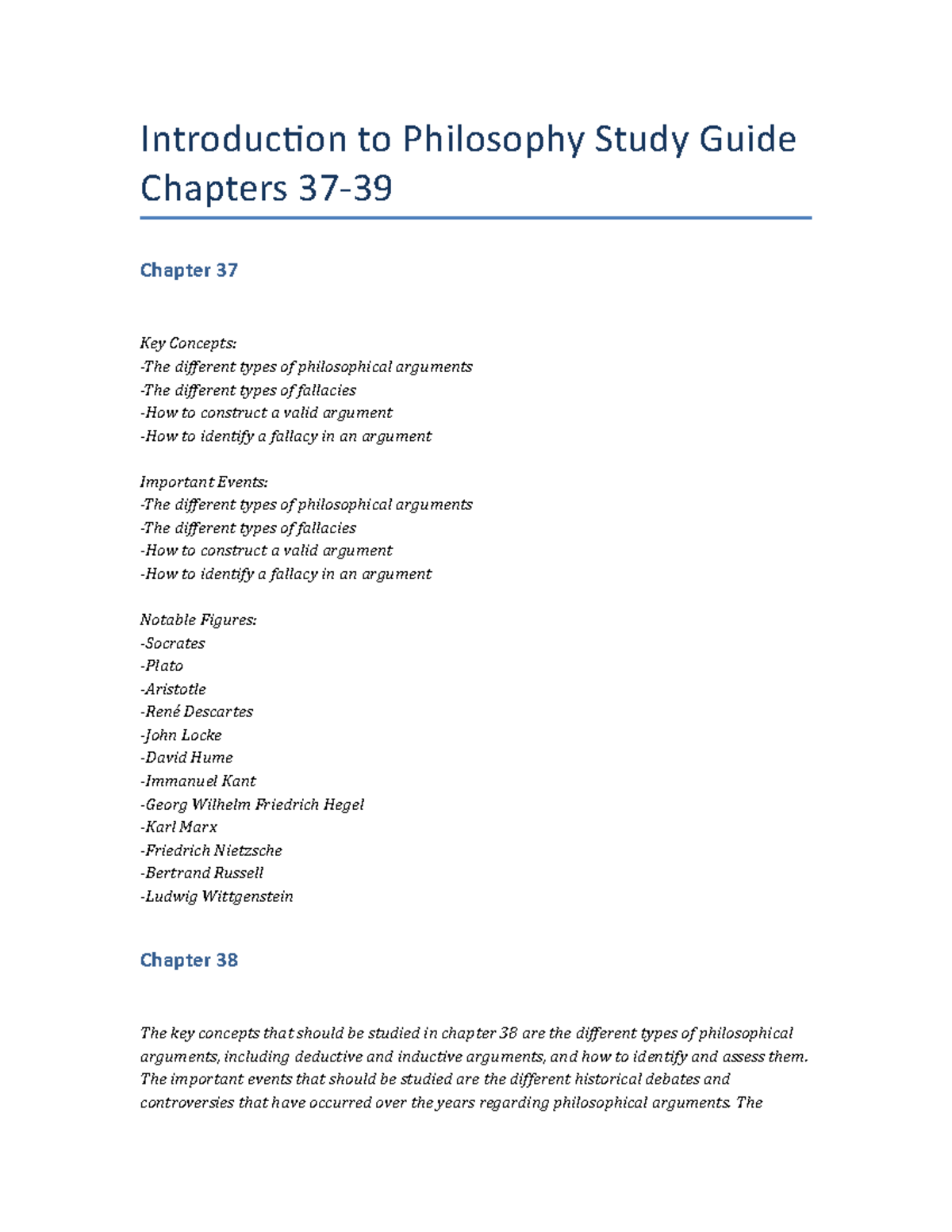 Introduction To Philosophy Study Guide Chapters 37-39 - Introduction To ...