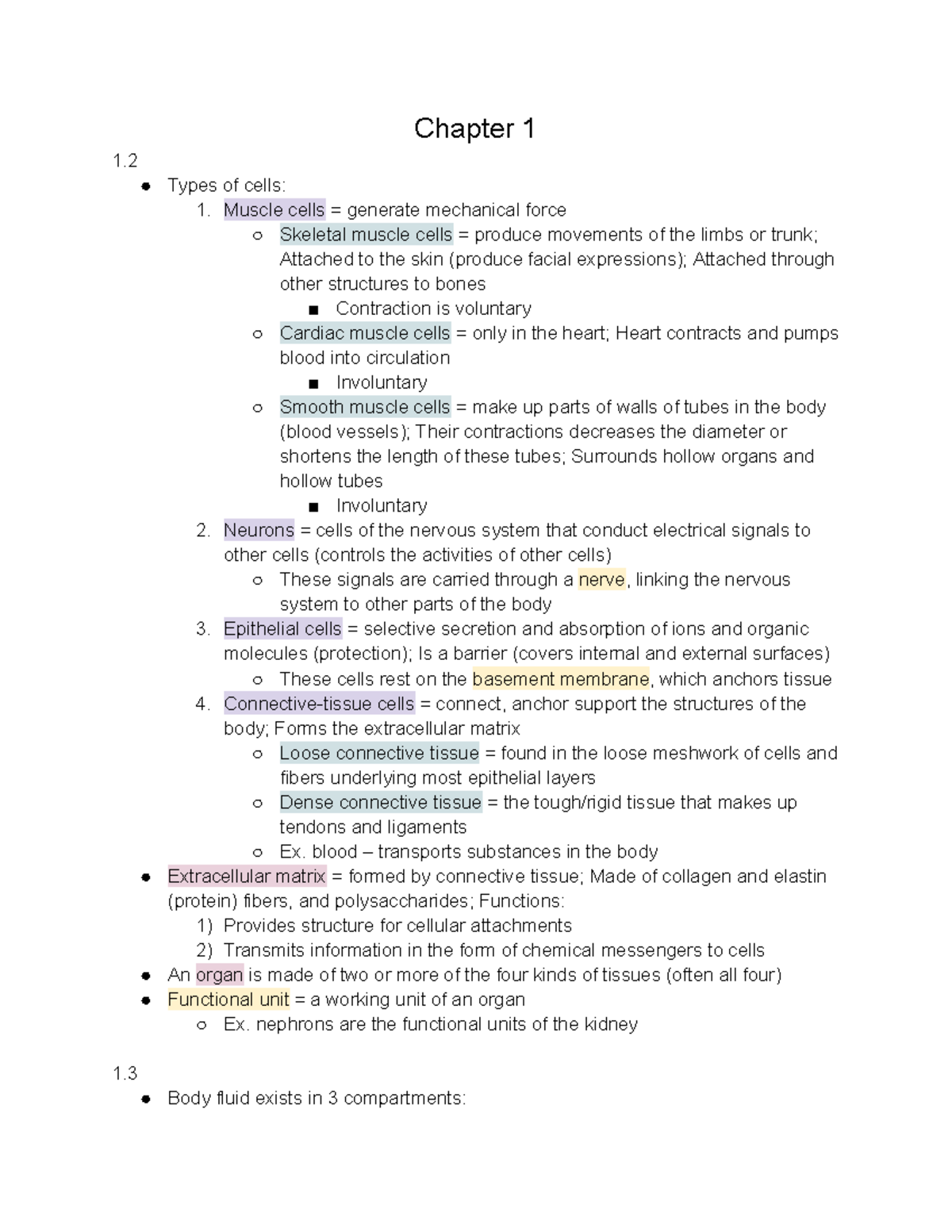 Physio Exam 1 Exam 1 Overview Chapter 1 1 Types Of Cells 1