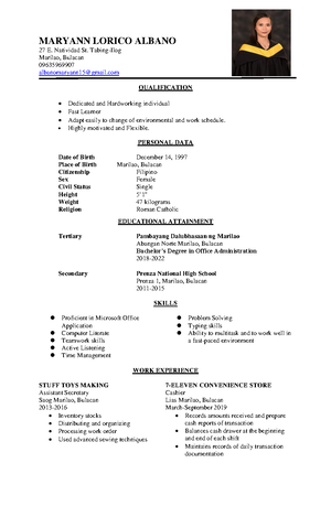 Resume 2024 - BEEd Filipino (Fil2)BEEd Filipino (Fil2) - DONNA LYSSA V ...