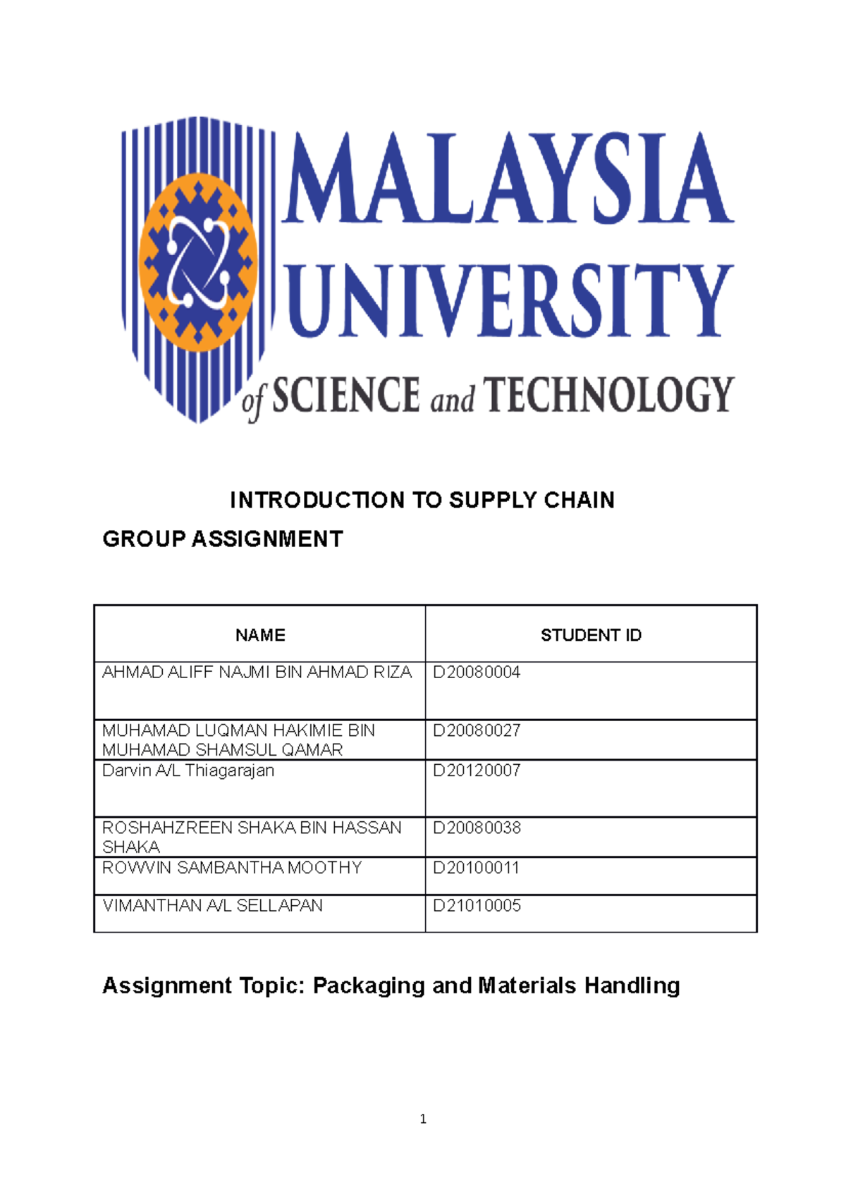 Group 2 Assignment DLF1083 report 4 - INTRODUCTION TO SUPPLY CHAIN ...