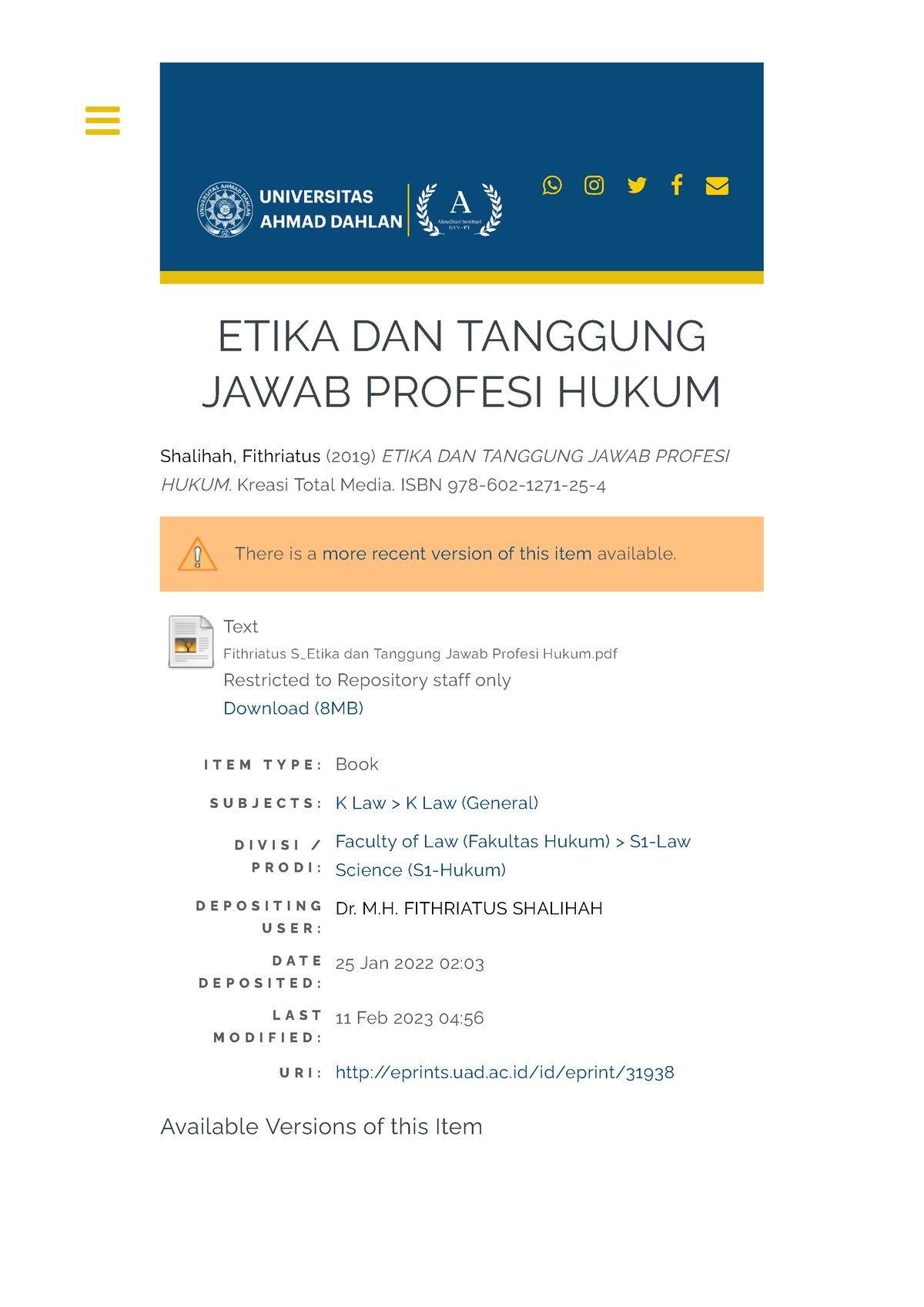 Etika DAN Tanggung Jawab Profesi Hukum - Repository Universitas Ahmad ...