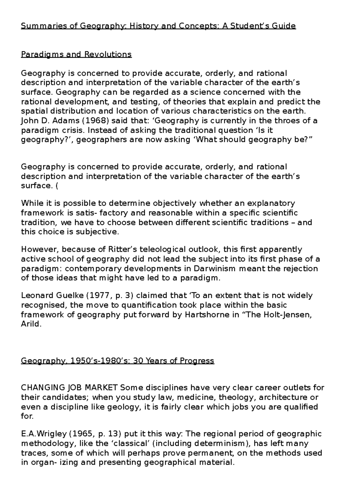 Summaries of Geography, History and Concepts Geography can be