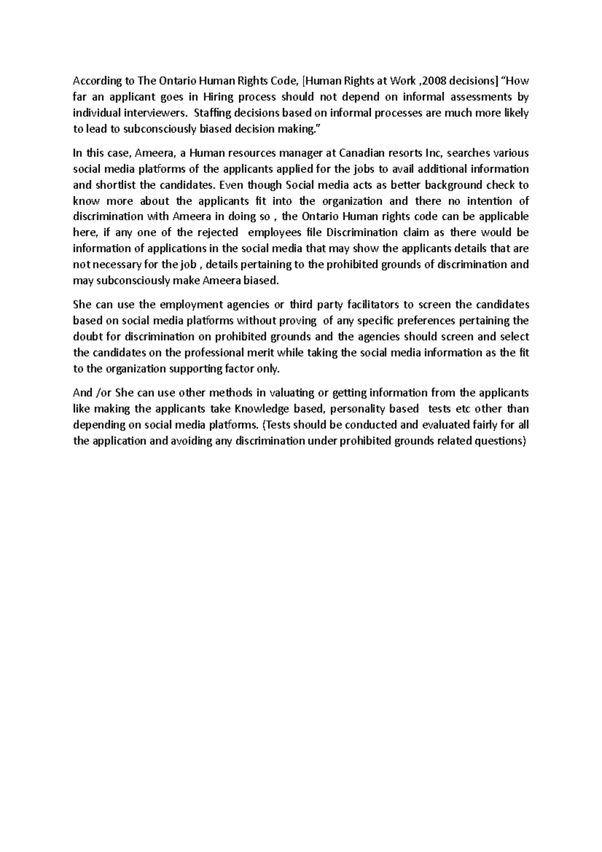 According to The Ontario Human Rights Code - Staffing decisions based ...