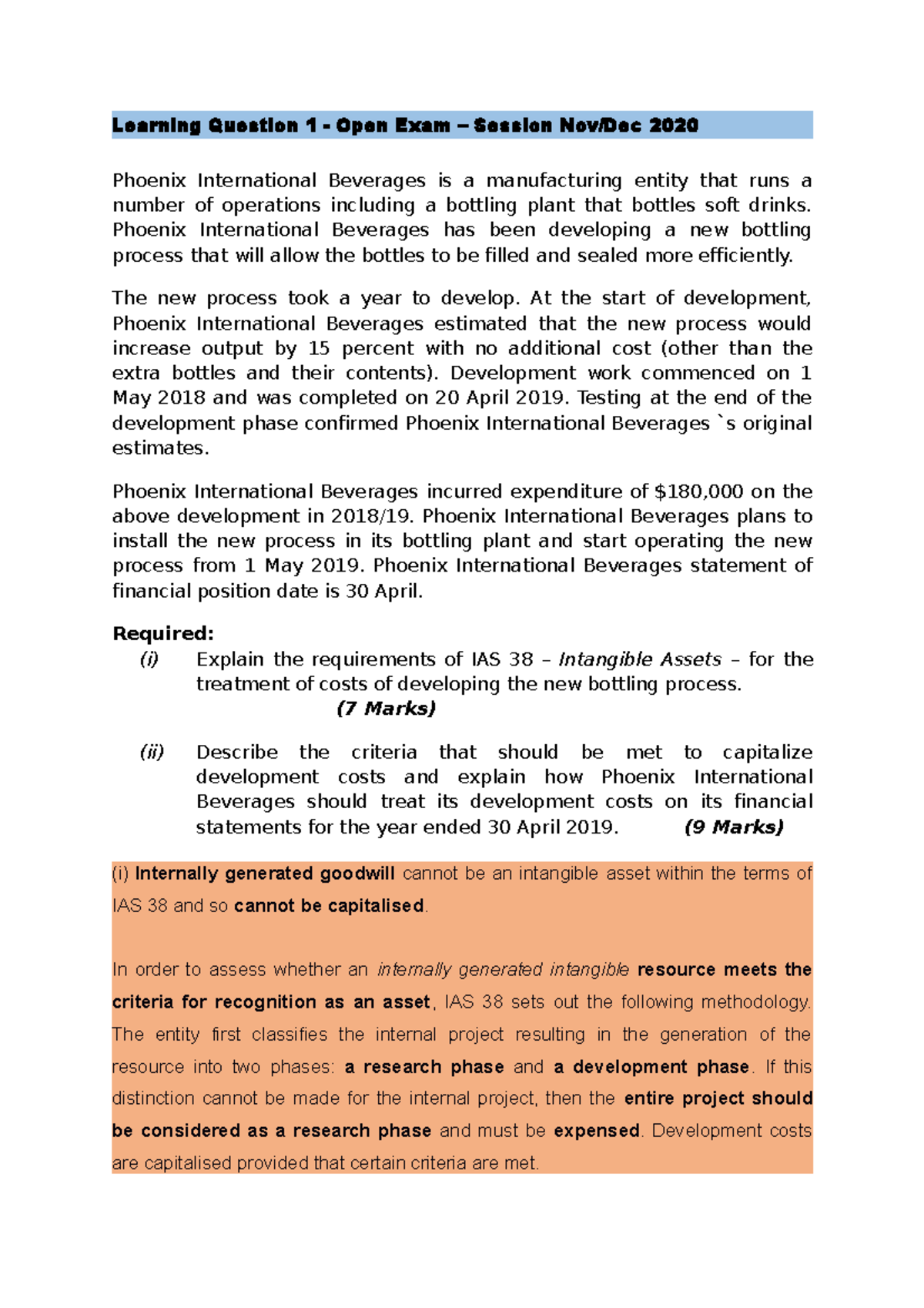 IAS 38-INTANGIBLE ASSETS - Learning Question 1 - Open Exam – Session ...
