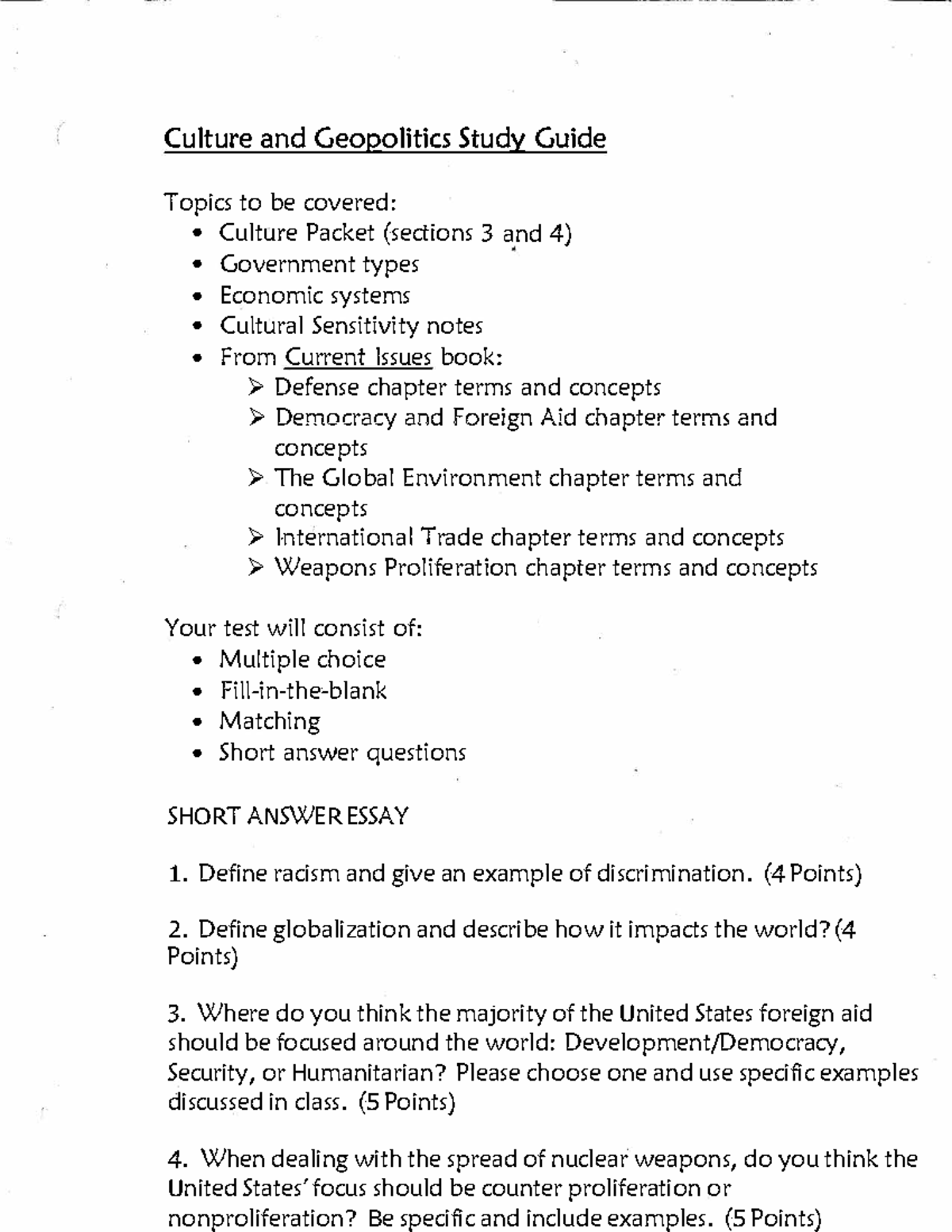 Culture and Geopolitics study guide - Culture and Geopolitics Study ...
