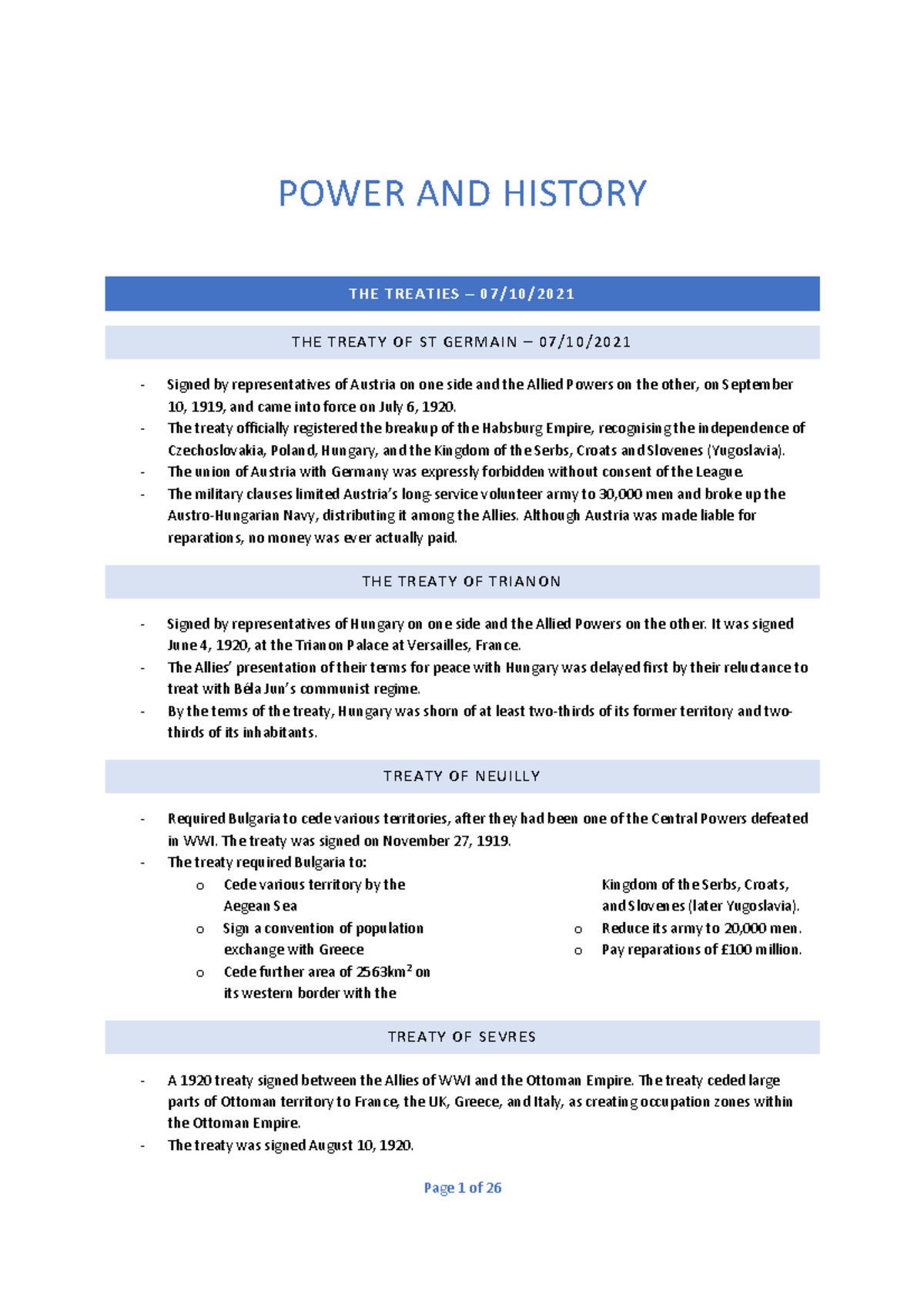 Modern History power and authority - POWER AND HISTORY THE TREATIES ...
