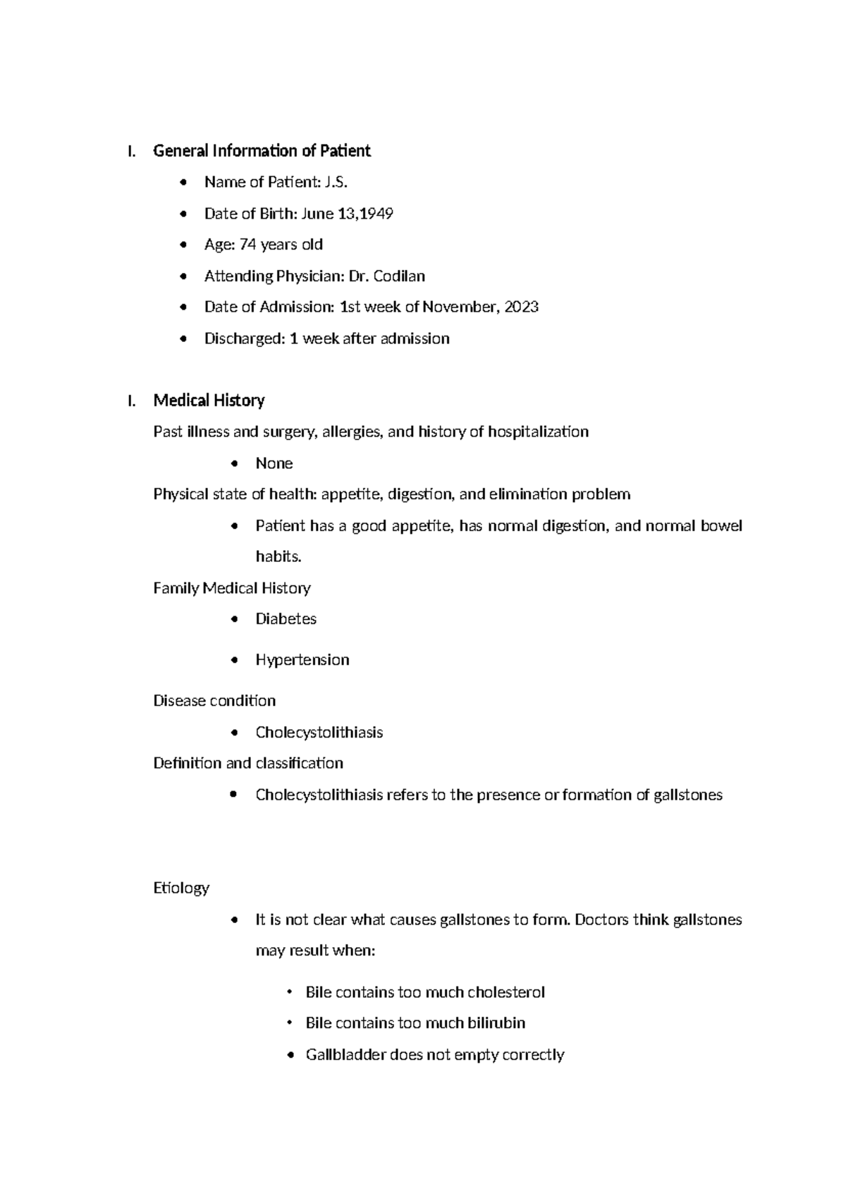 2nd case study - I. General Information of Patient - Name of Patient: J ...