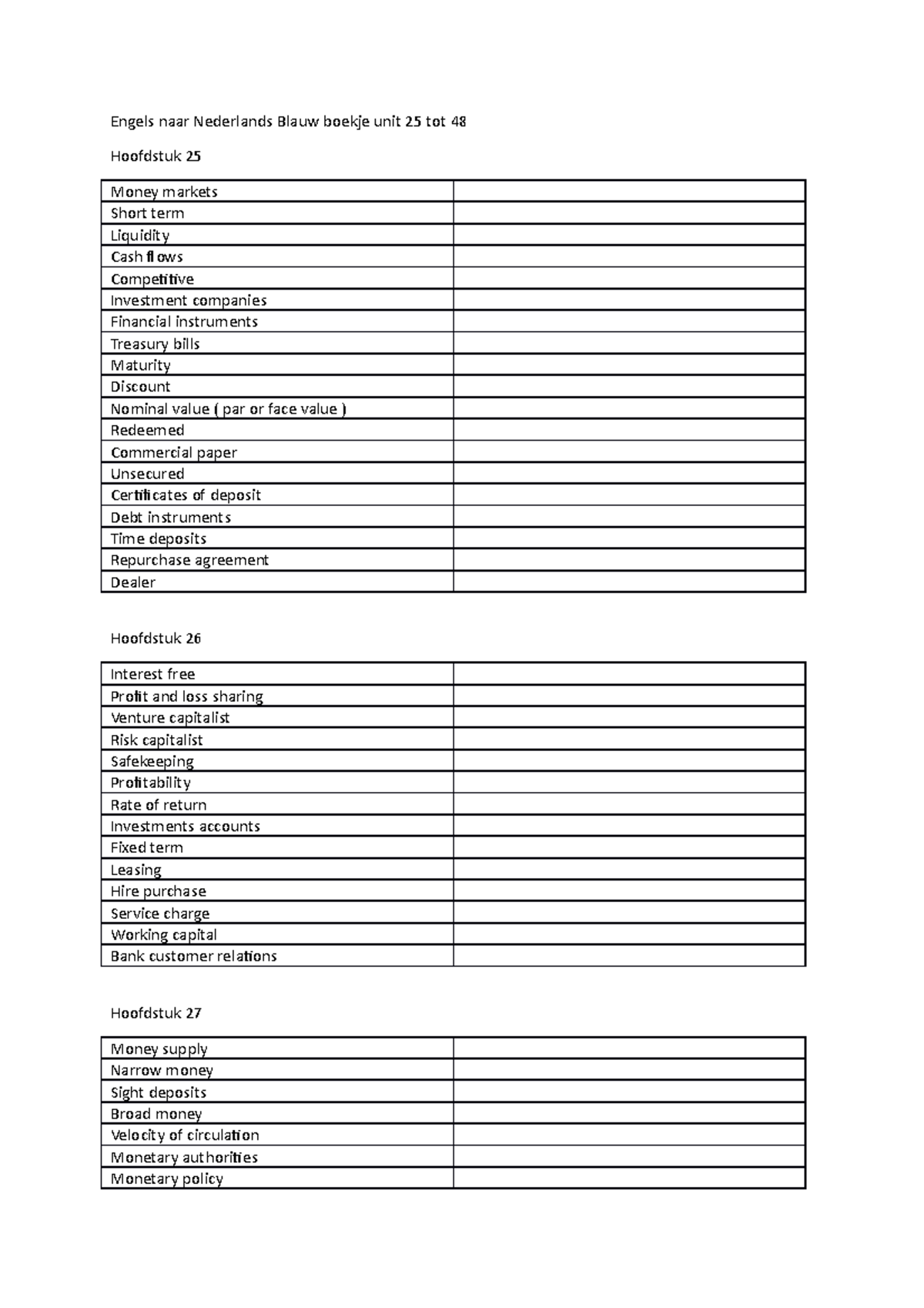 Engels naar Nederlands Blauw boekje unit 25 tot 48 Engels writing