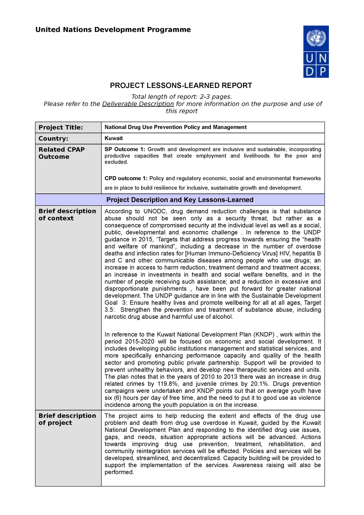 Lessons-Learned Report (Drugs Project) - United Nations Development ...