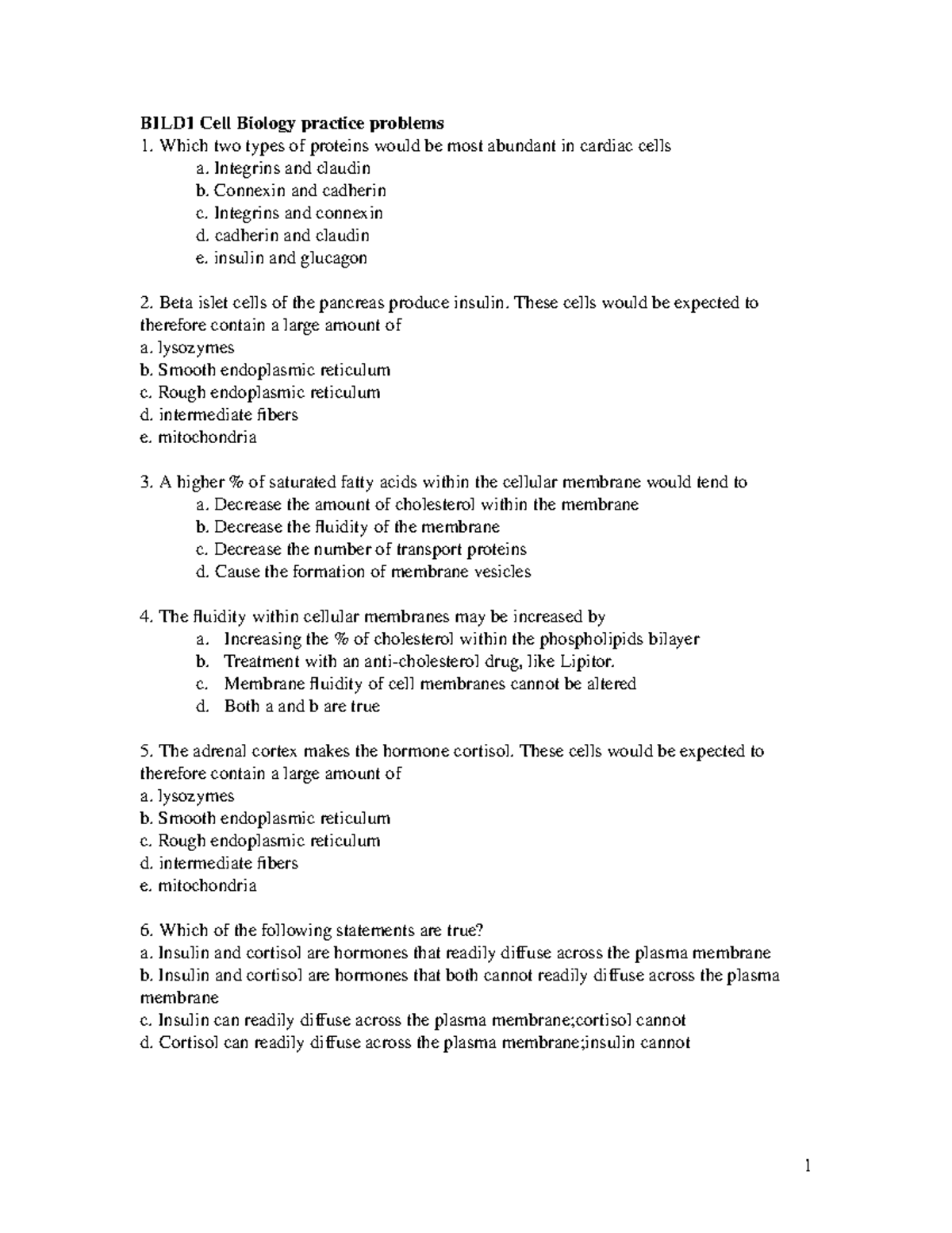 Bild1 cell biology practice - BILD1 Cell Biology practice problems 1 ...