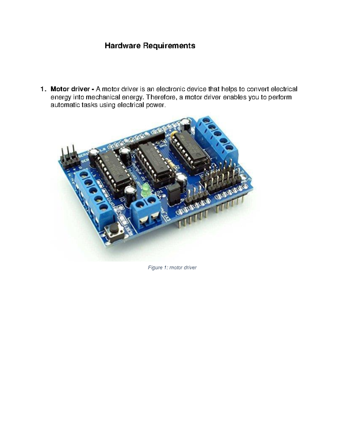 Hardware-requirments - Hardware Requirements Motor driver - A motor ...