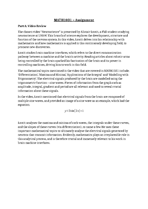 MATH1031 Assignment - She is a PhD student at UNSW, School of ...