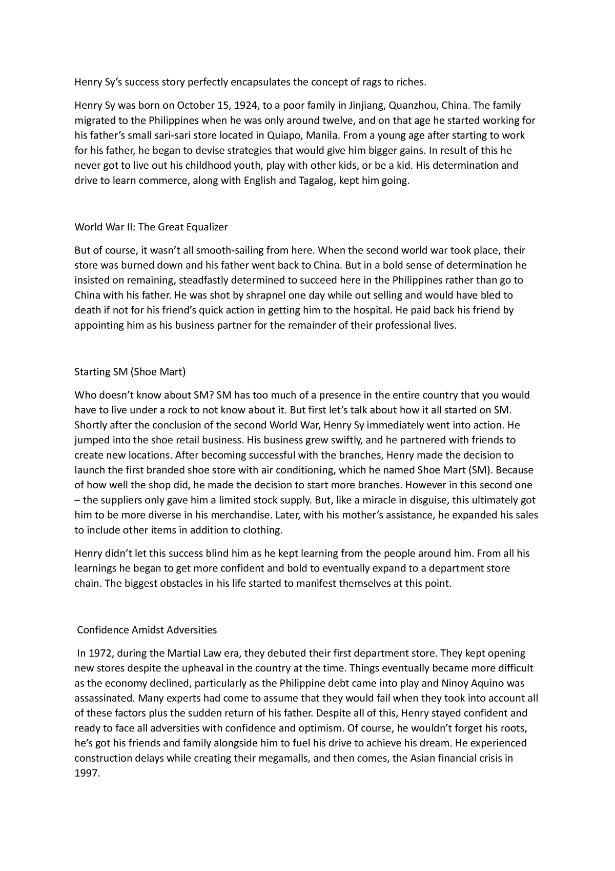 Case-study-2 - a case study tackling about the life of henry sy and his ...