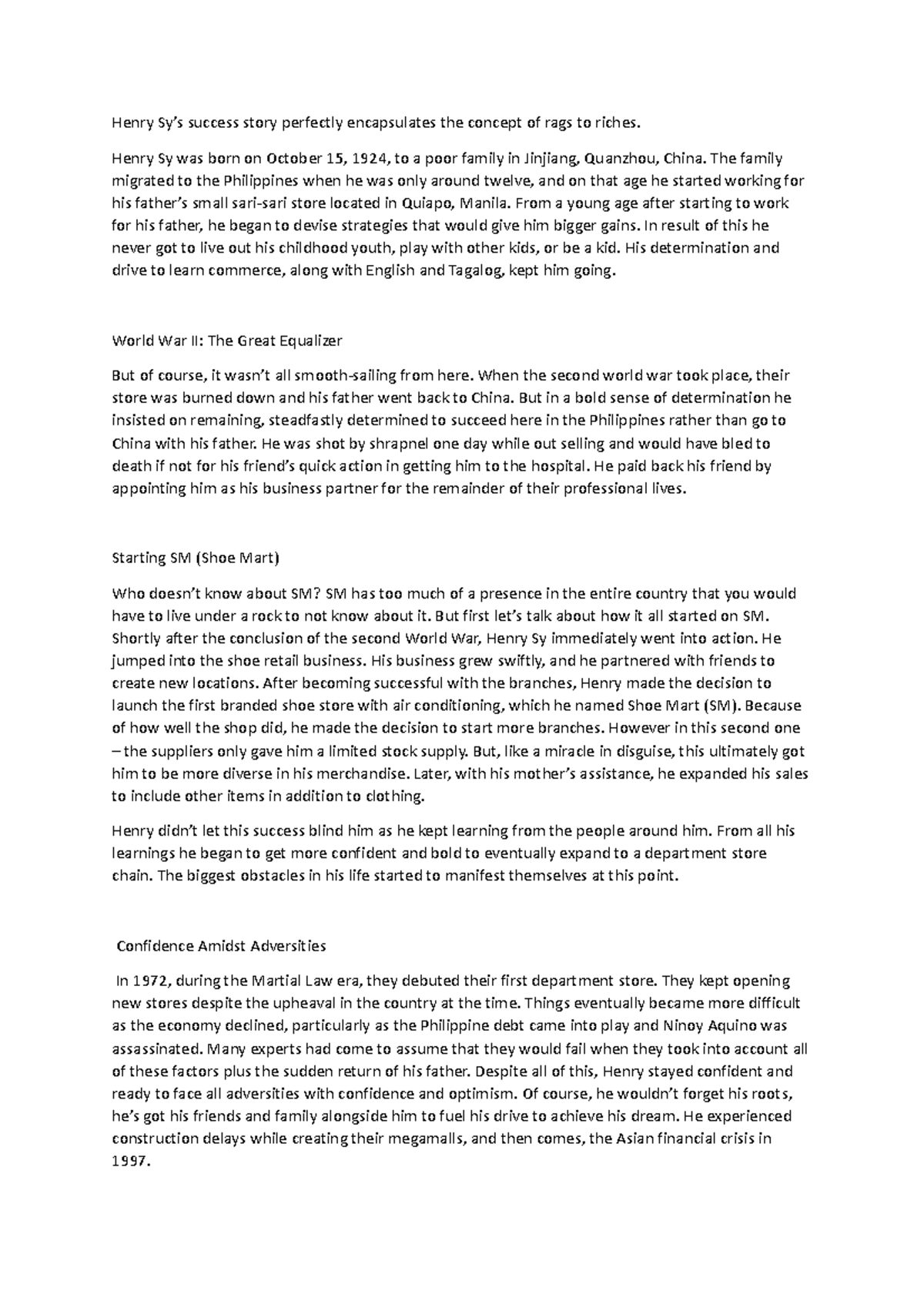 Case-study-2 - a case study tackling about the life of henry sy and his ...