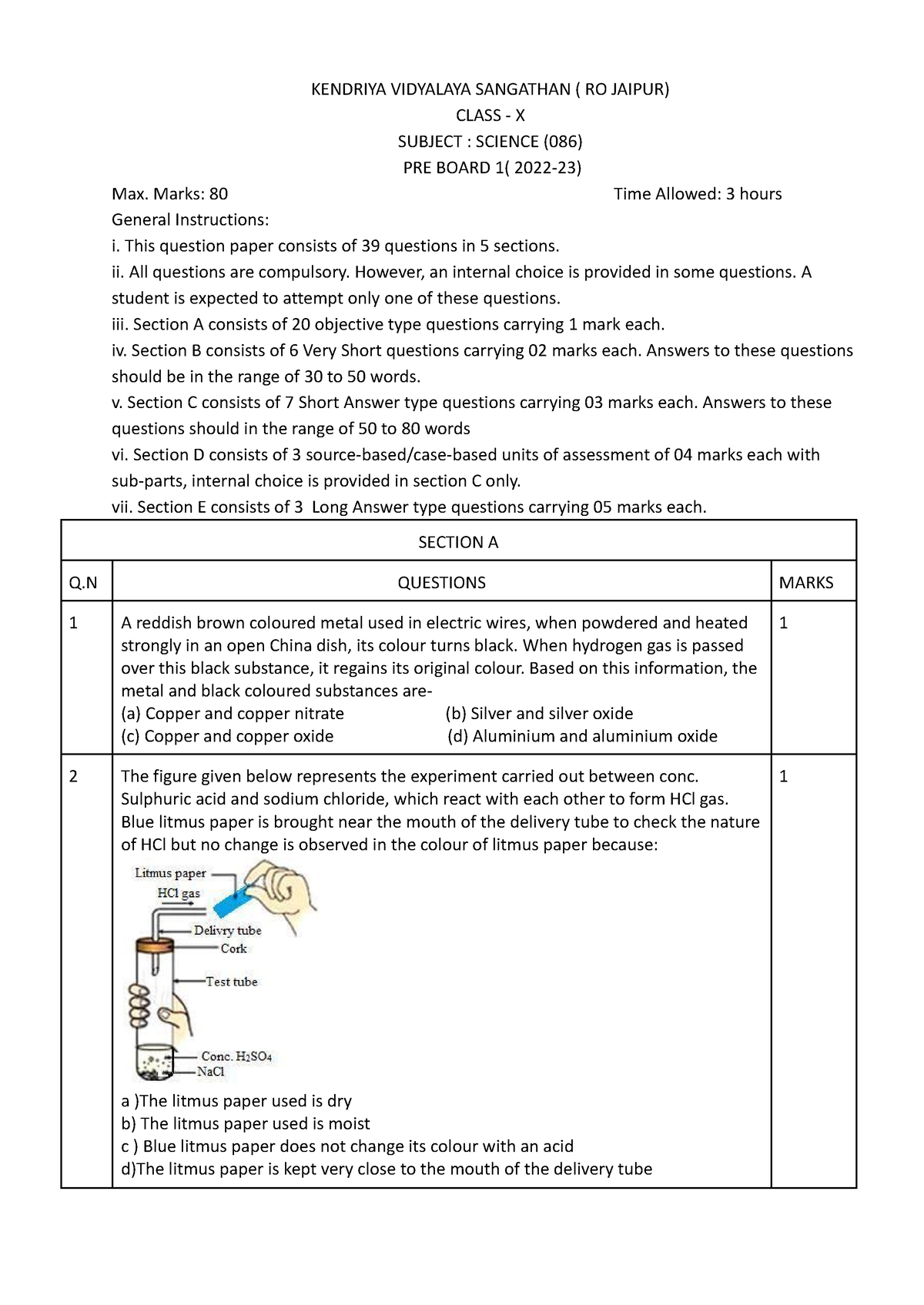 Question Paper Pre Board 1 Science 2022-23 - KENDRIYA VIDYALAYA ...