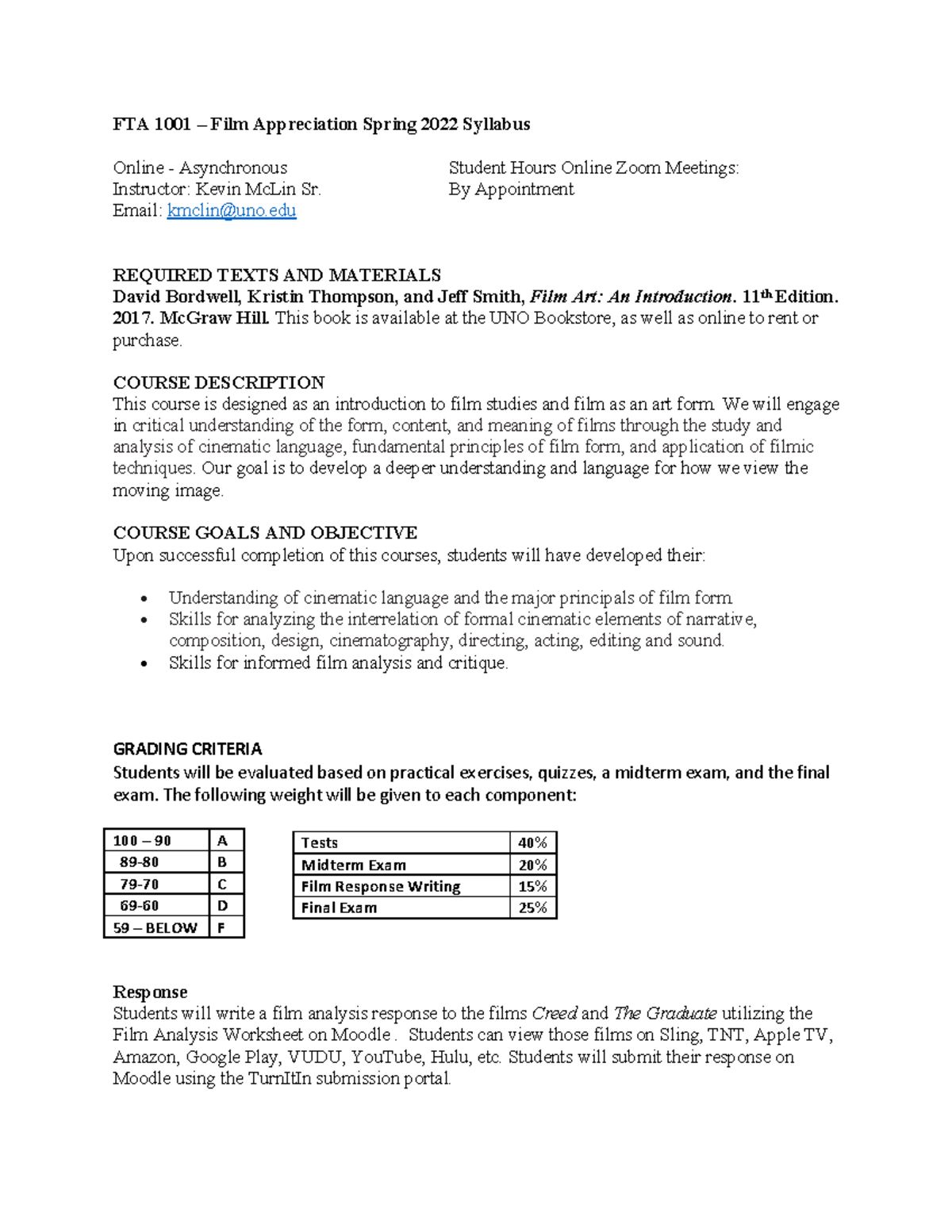 FTA 1001 Spring Film Appreciation 2023 FTA 1001 Film Appreciation