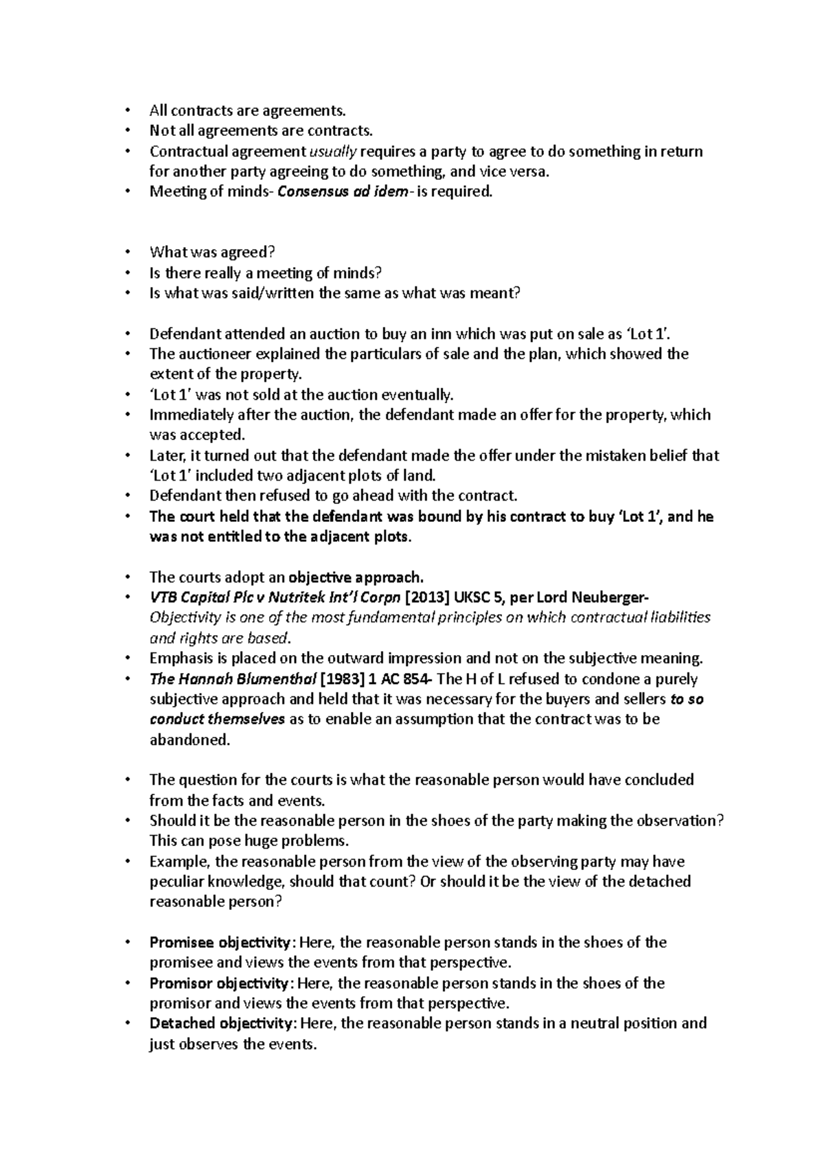 Contract 3 - Lecture notes 3 - All contracts are agreements. Not all ...