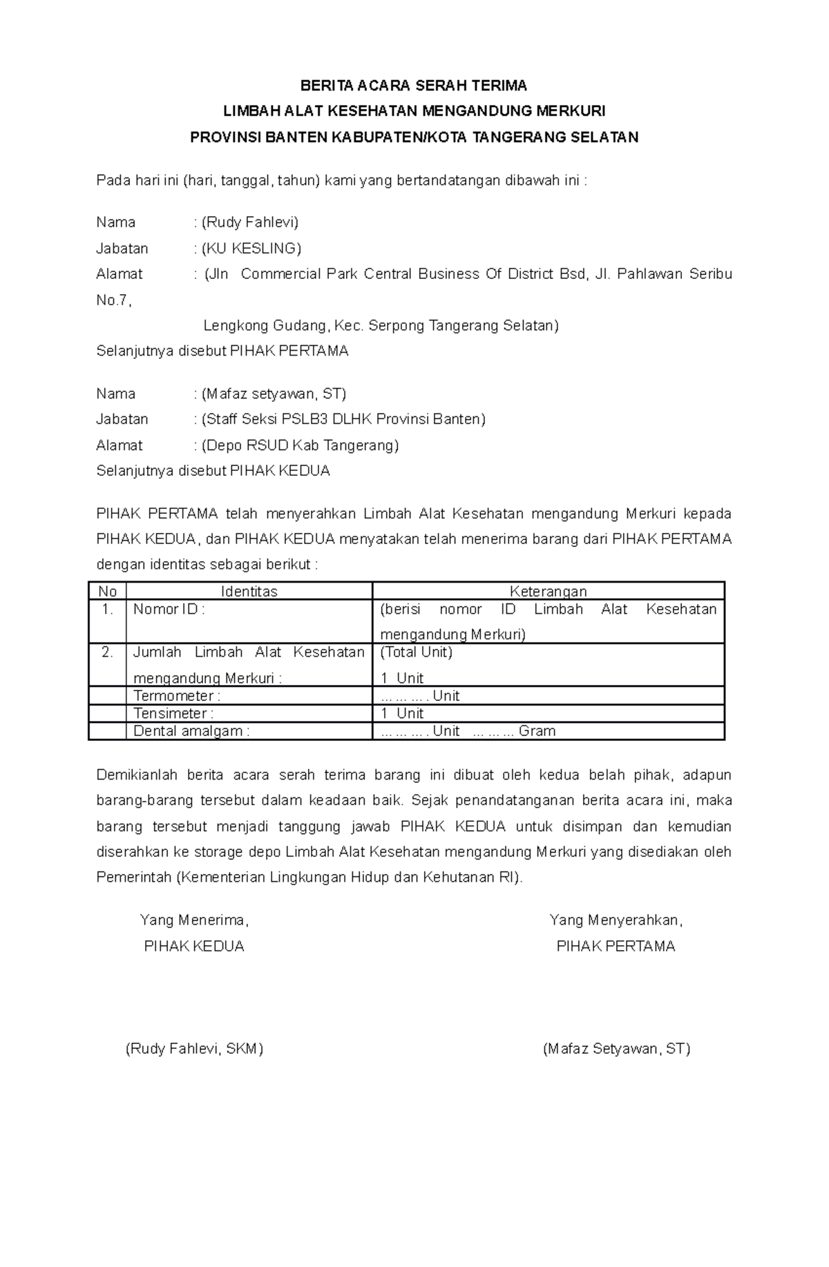 Berita Acara Serah Terima Alkes Bermerkuri - BERITA ACARA SERAH TERIMA ...