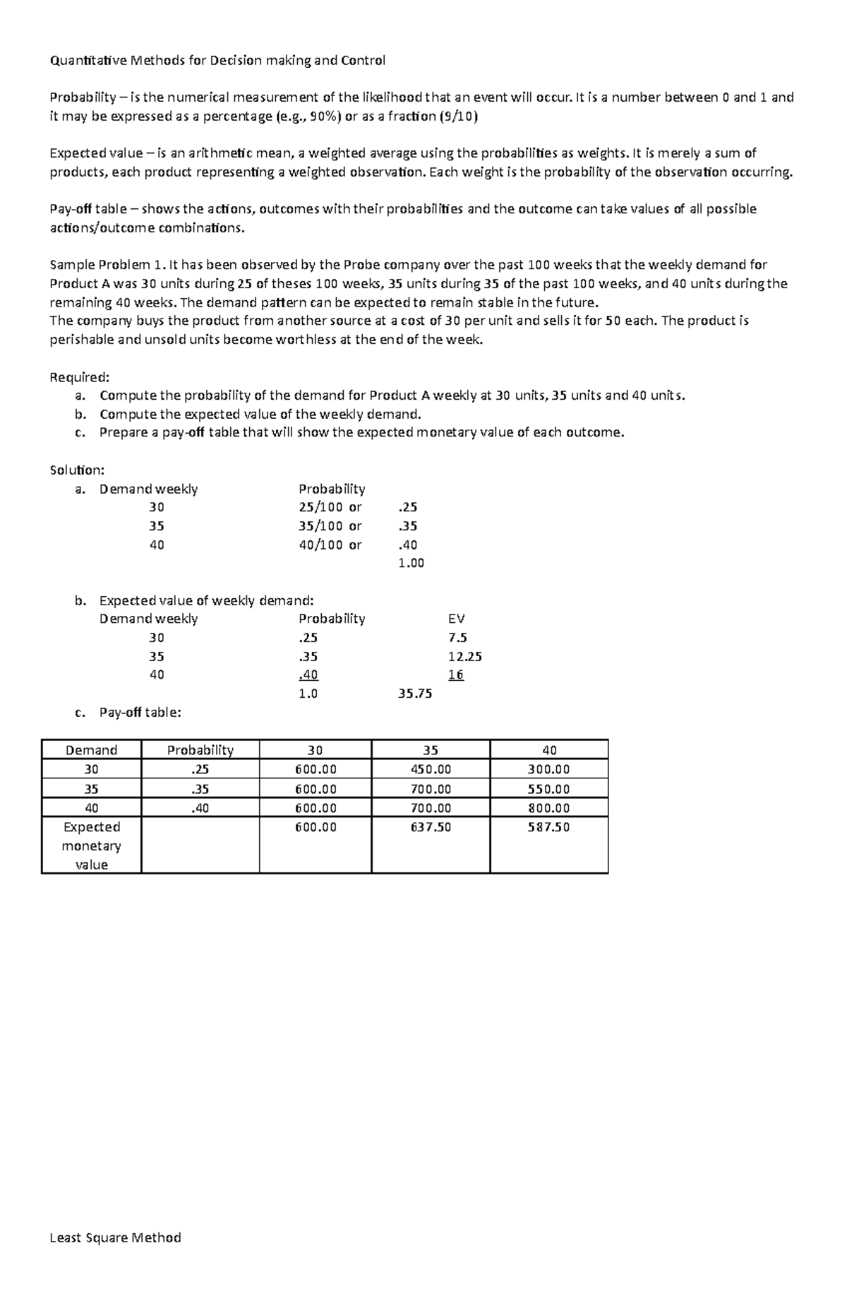 Quantitative Methods for Decision making and Control - Quantitative ...