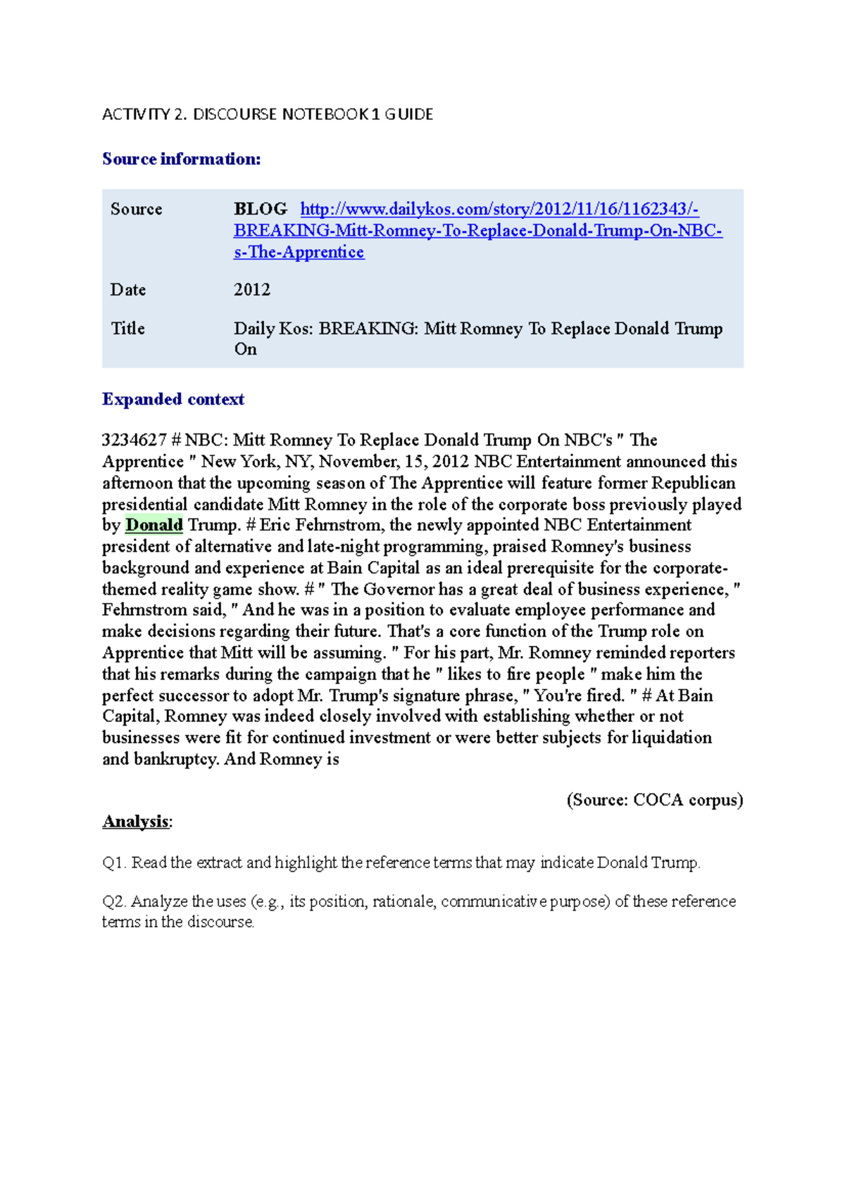 Activity 3.2. Reference - ACTIVITY 2. DISCOURSE NOTEBOOK 1 GUIDE Source ...