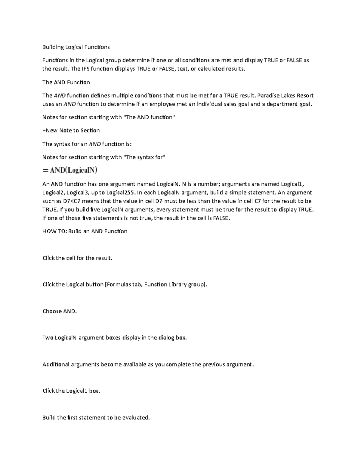 Logical functions Building Logical FunctionsFunctions in the Logical