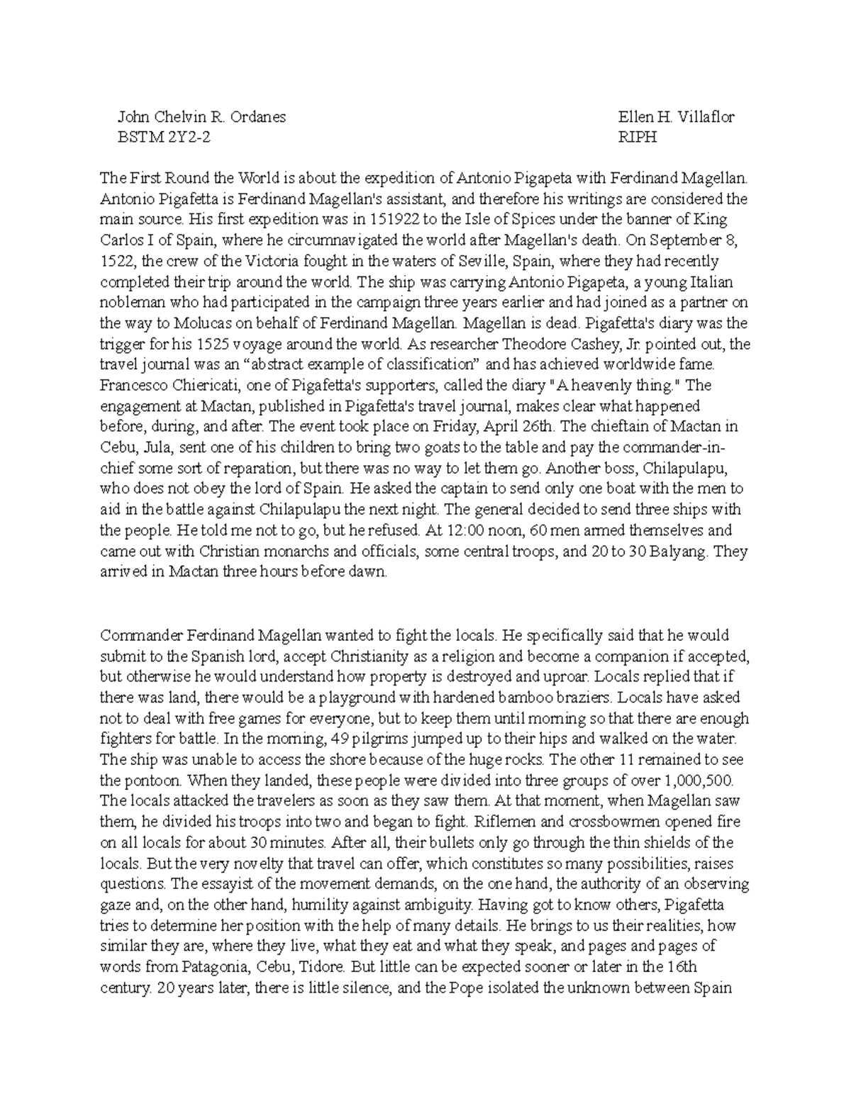 Ordanes, John Chelvin R - The First Round the World is about the ...