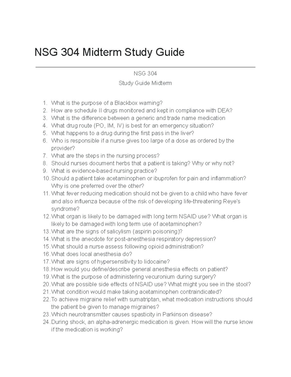 NSG 304 Midterm Study Guide - NSG 304 Midterm Study Guide NSG 304 Study ...