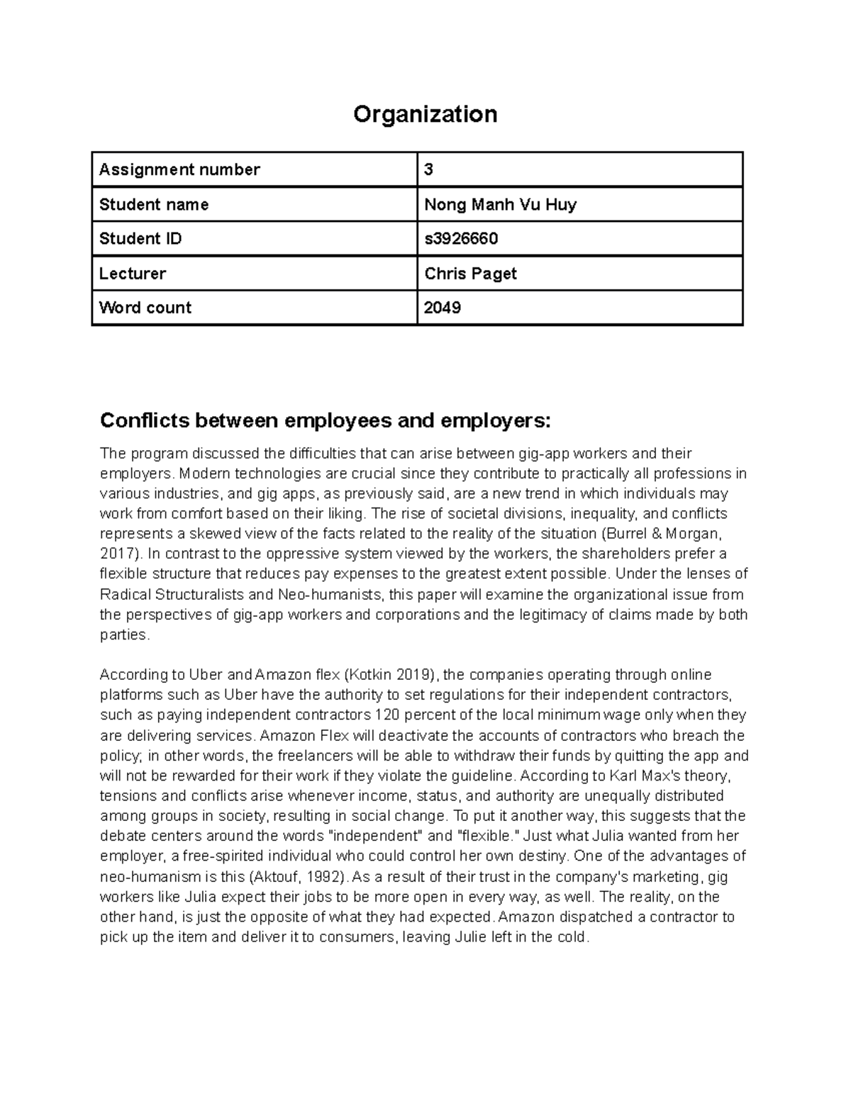 Organization analysis final assignment 3 ..... - Organization ...