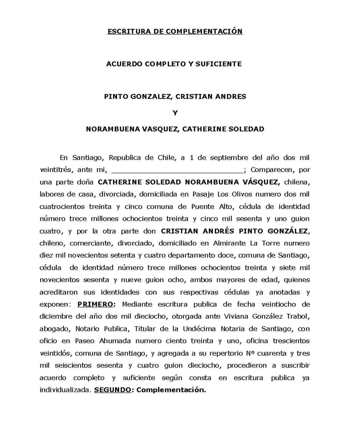 Escritura DE ComplementacióN- Catherine Norambuenadocx - ESCRITURA DE ...